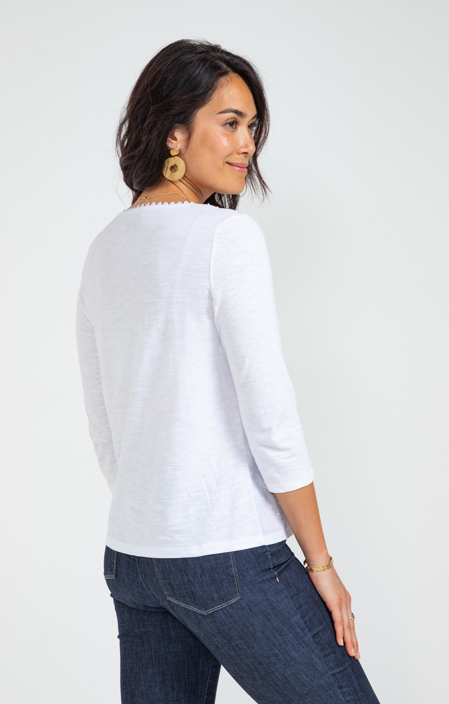 Tee-shirt uni col V - ÉCRU