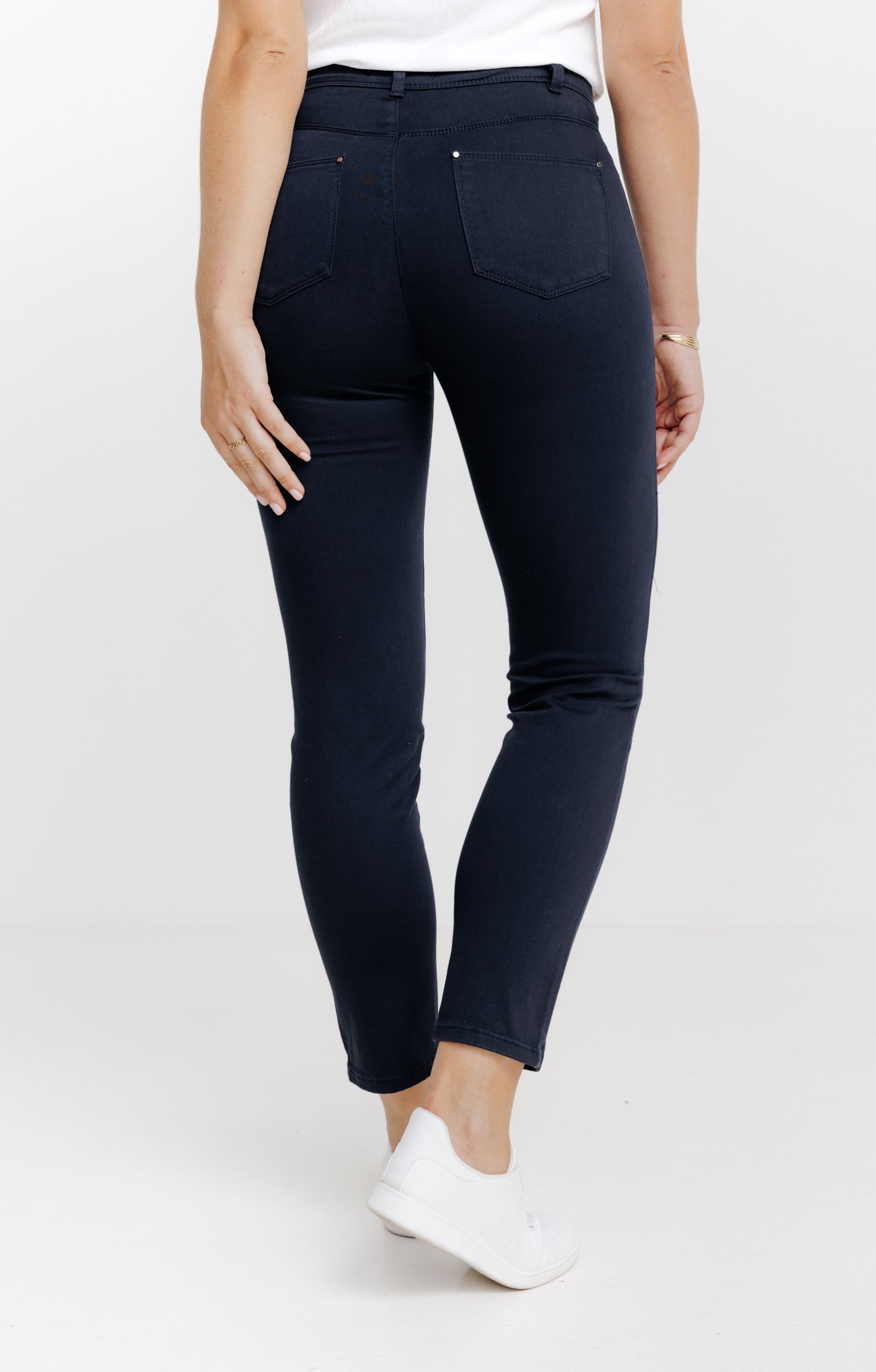 Pantalon 7/8 brodé en coton viscose - MARINE