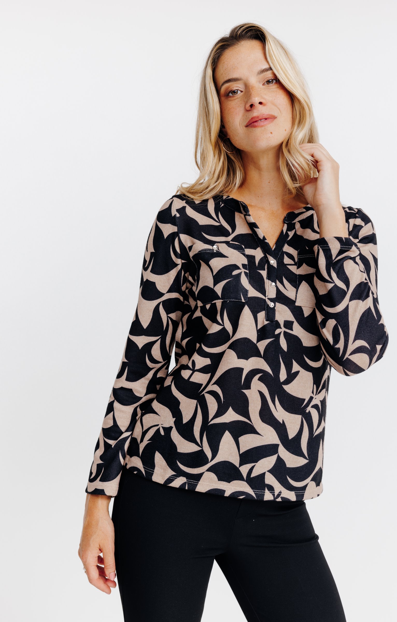 T-SHIRT MANCHES LONGUES COL MAO - NOIR