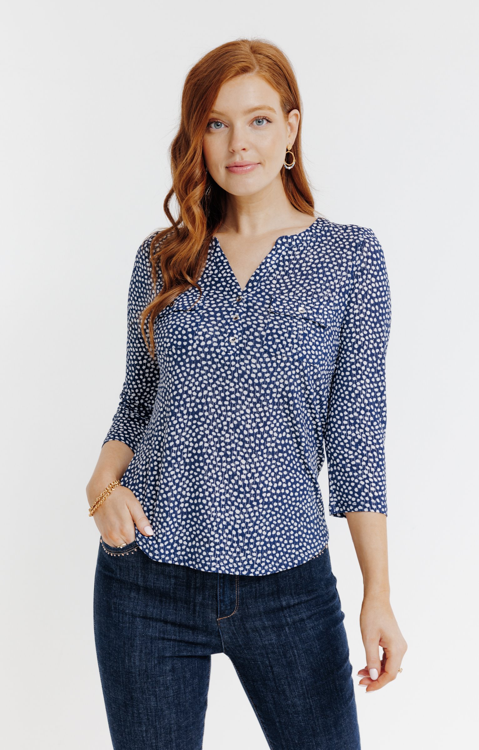 Tee-shirt col mao - BLEU