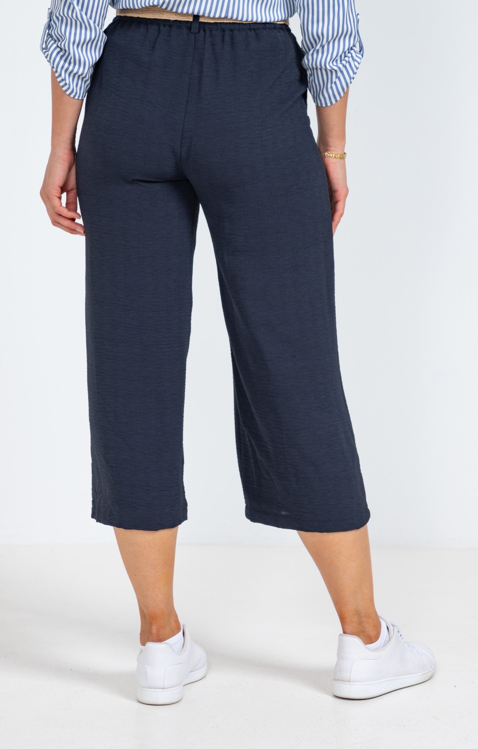 Pantalon large fluide ceinture rafia  - MARINE