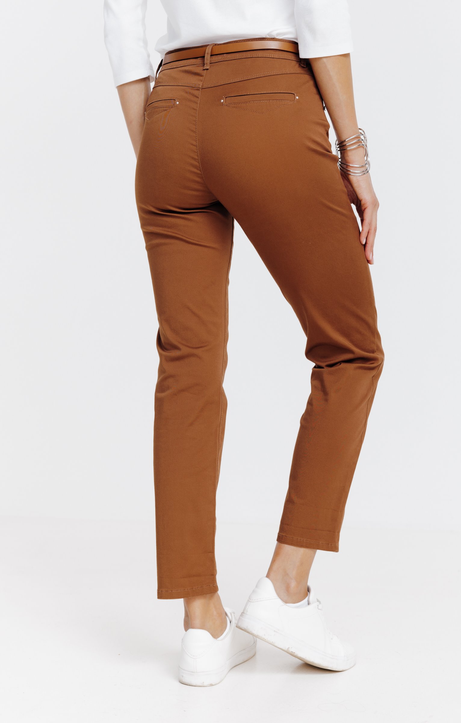 Pantalon 7/8 forme chino avec ceinture - MARRON CLAIR