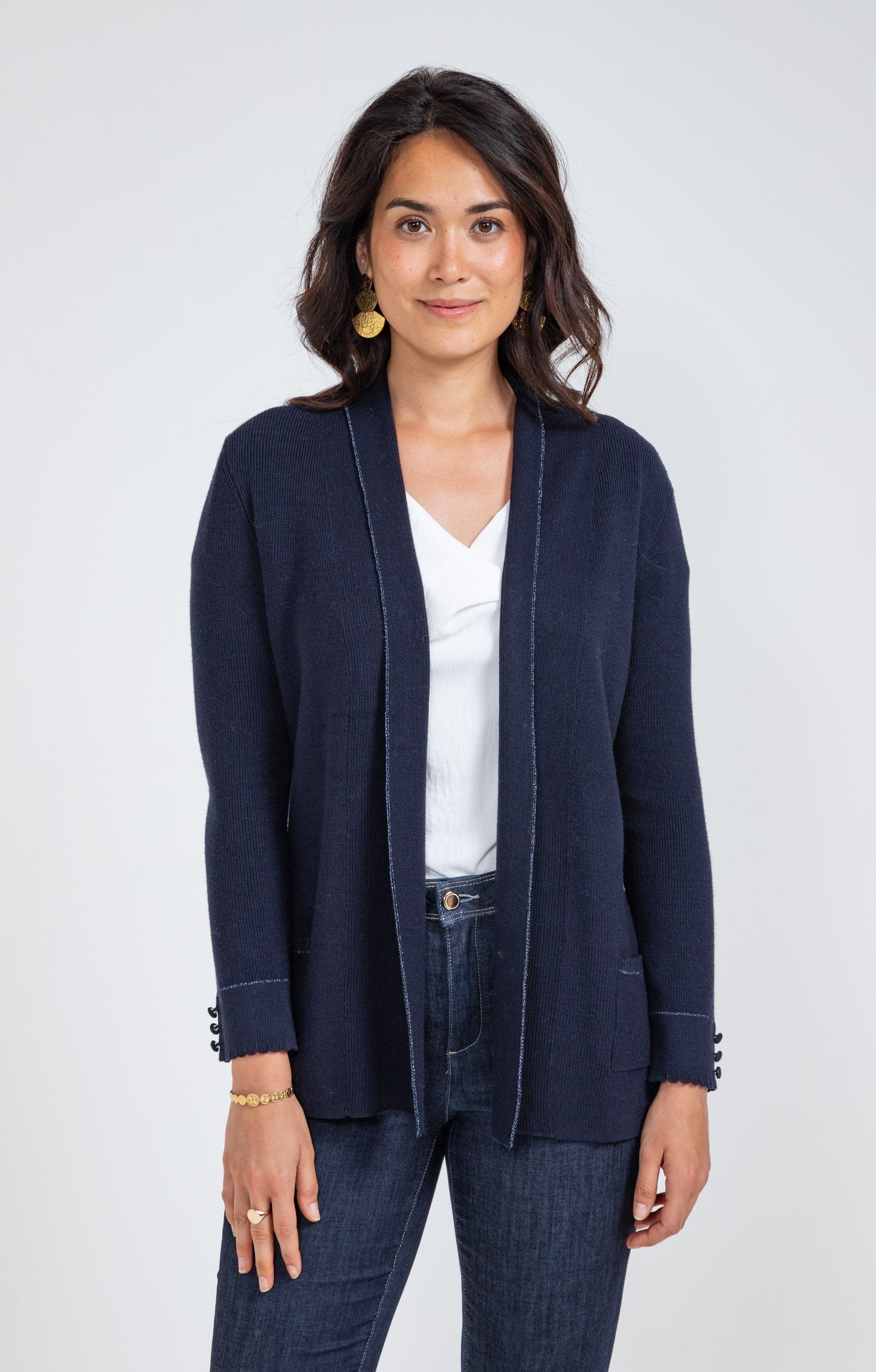 Cardigan côte anglaise - MARINE