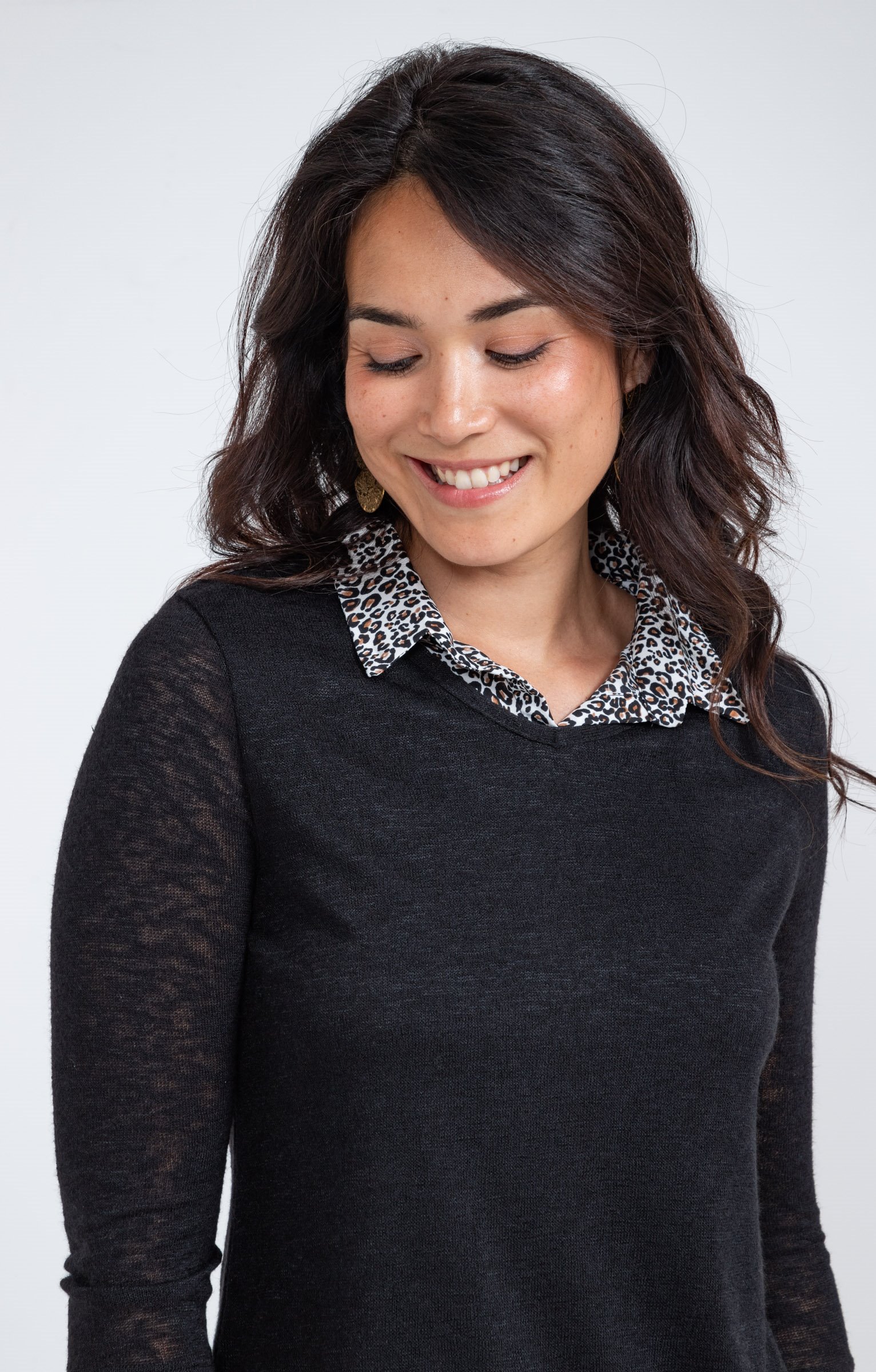 Tee-shirt 2-en-1 col chemise - NOIR