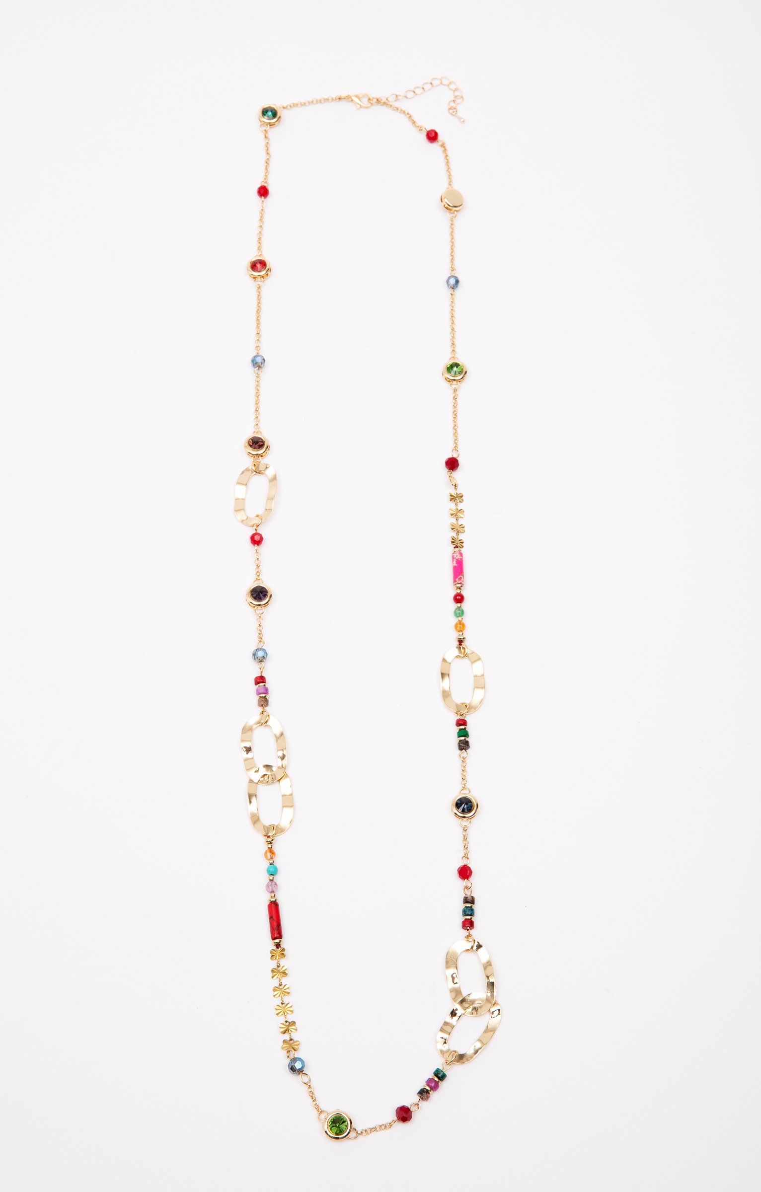 Sautoir un rang avec perles et strass - MULTICOLORE