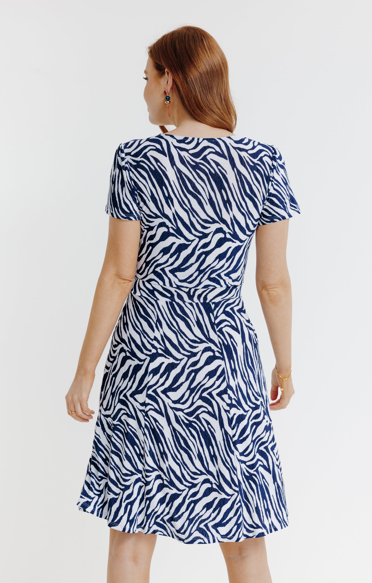 ROBE EN MAILLE PLISSEE EFFET CACHE COEUR - MARINE