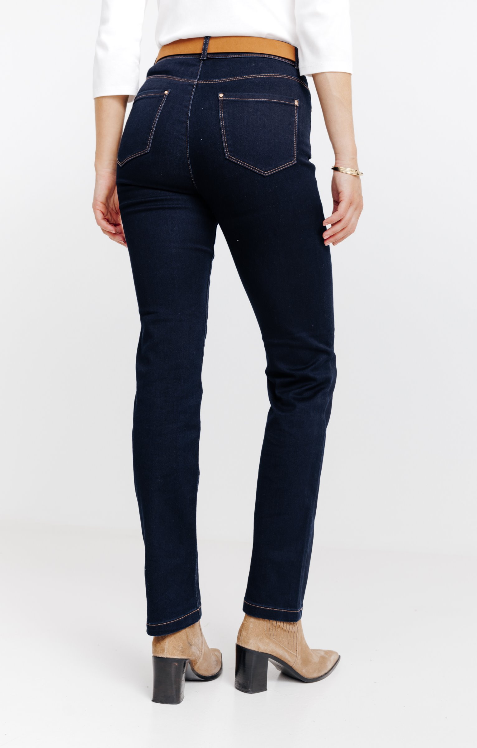 Pantalon satin denim broderie fleur - BLEU