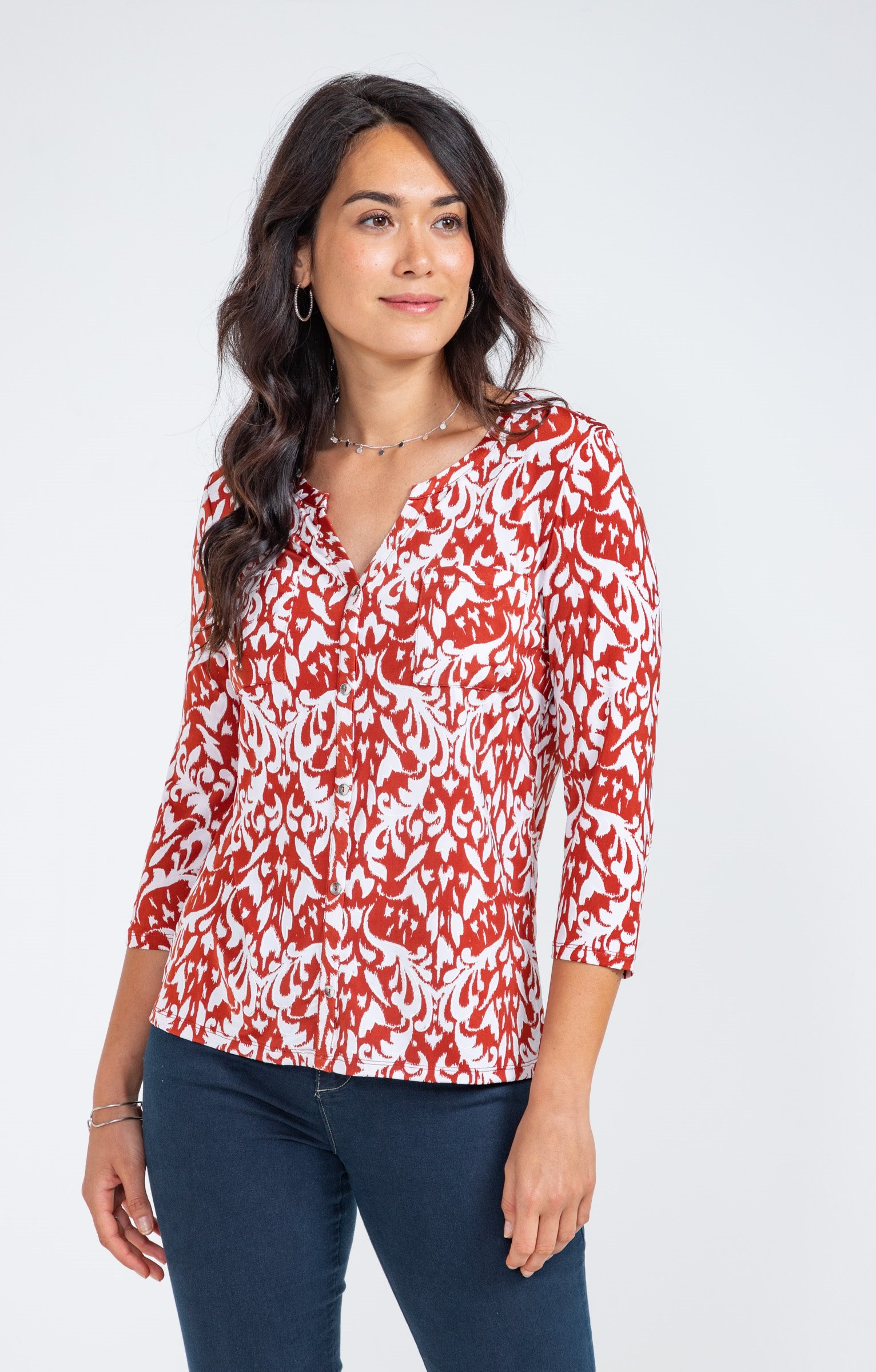 Tee-shirt hiver imprimé arabesque - BRIQUE