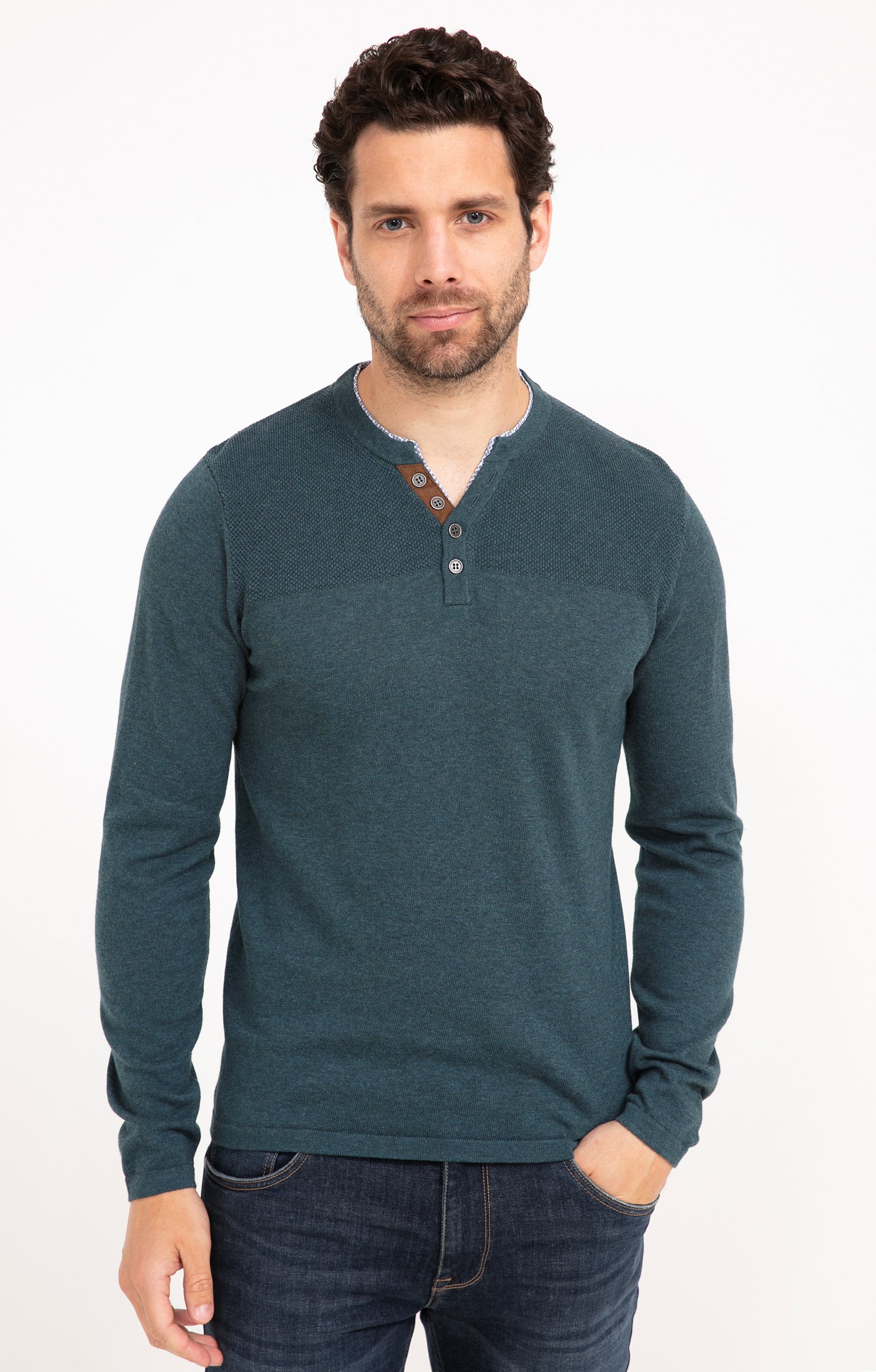 Pull uni col tunisien - VERT