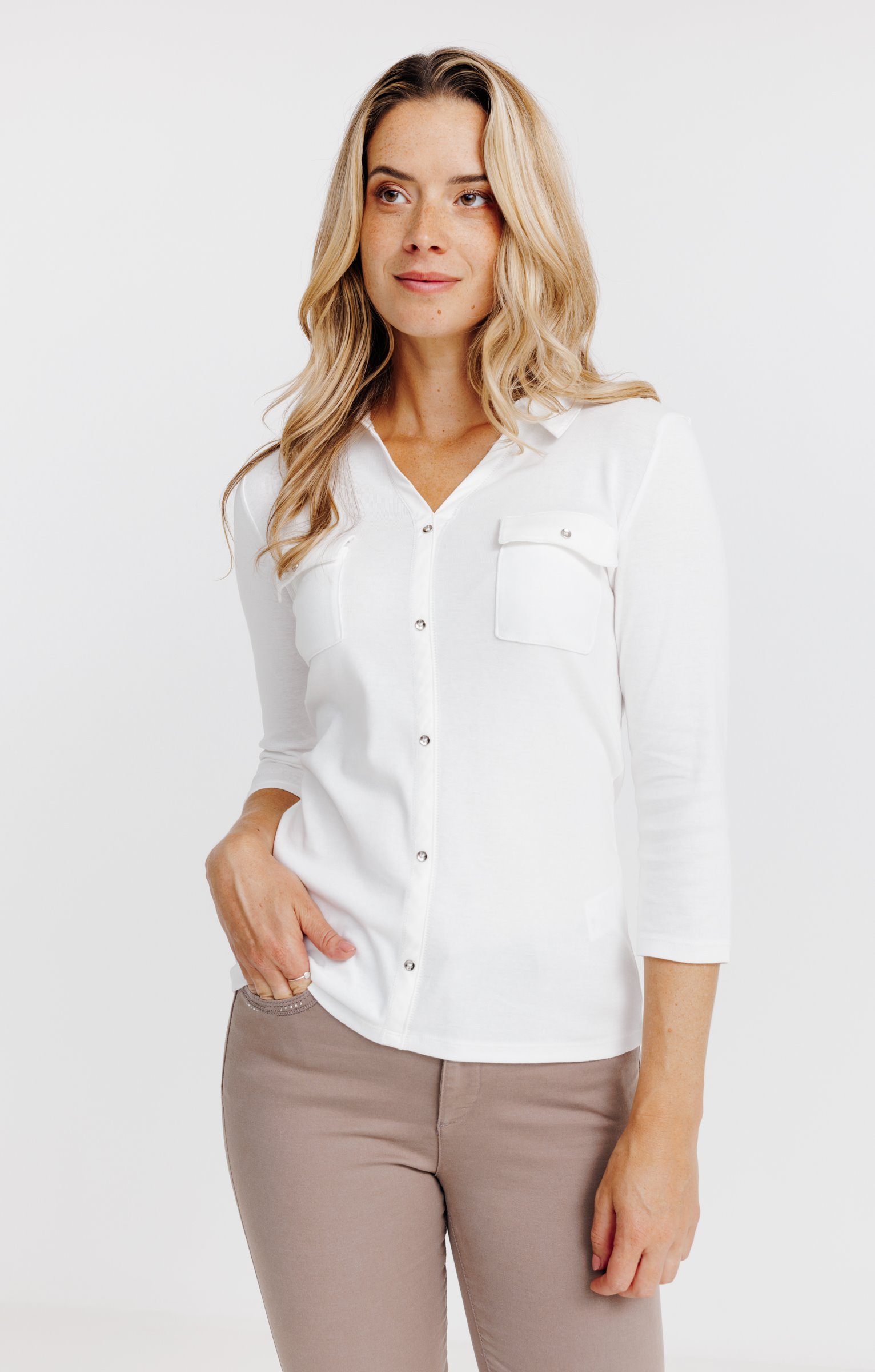 Tee-shirt uni col chemise - ÉCRU