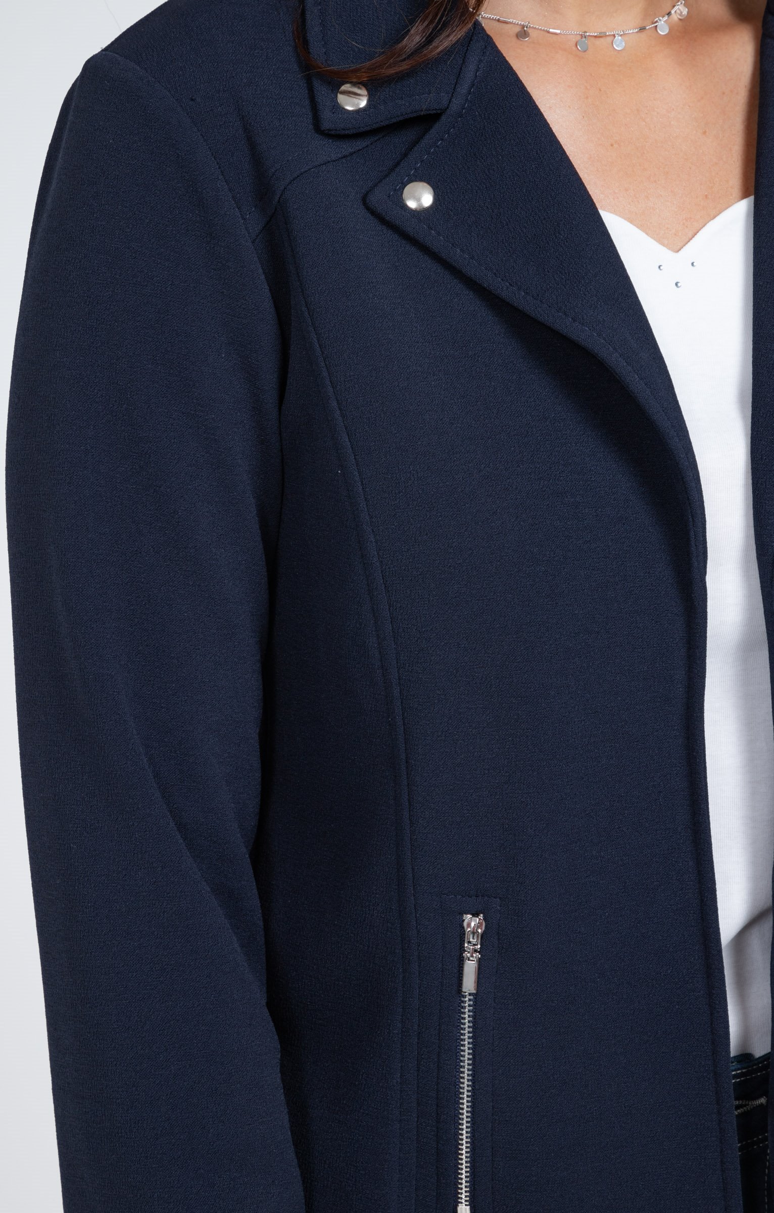 Veste col tailleur avec zips poches - MARINE