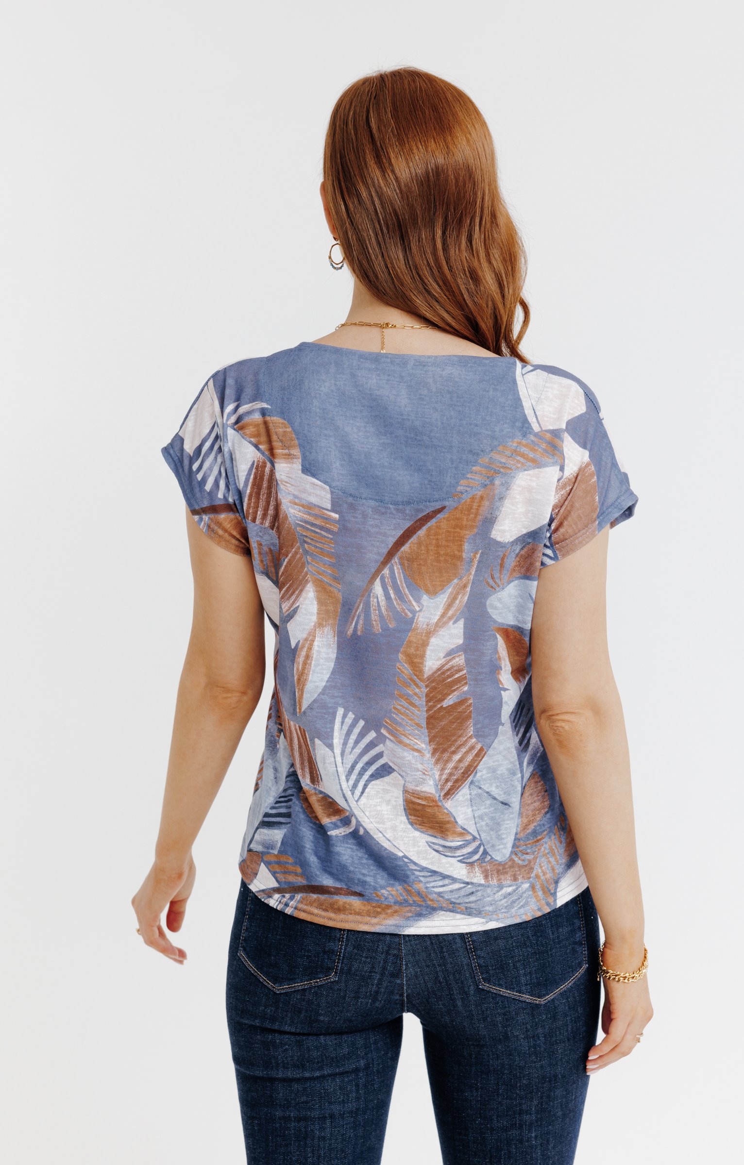 Tee-shirt col rond imprimé placé - BLEU CIEL