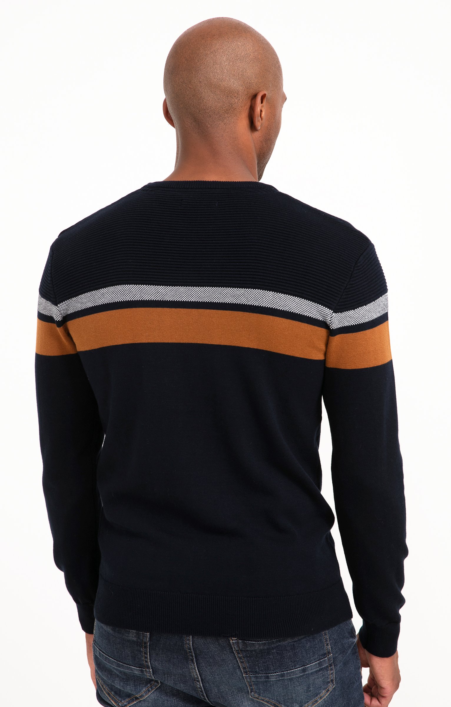 Pull col rond rayure placée - MARINE