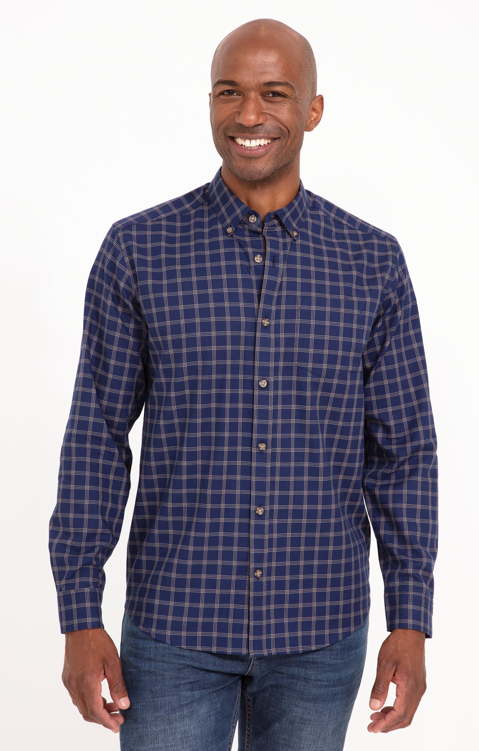 Chemise manches longues à carreaux - MARINE