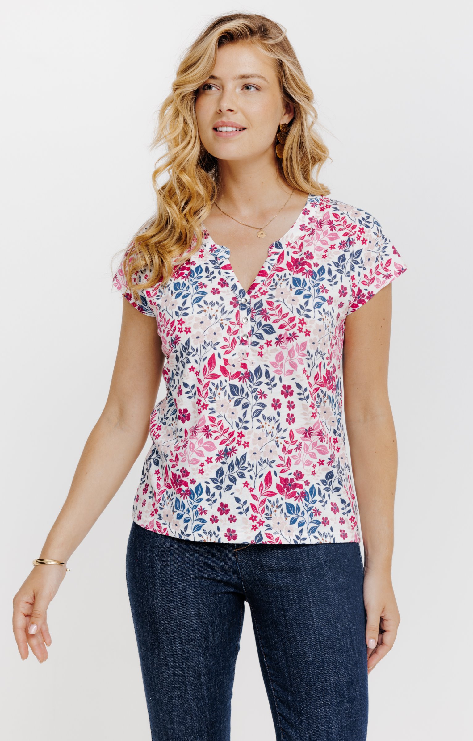 Tee-shirt manches courtes col mao - ÉCRU