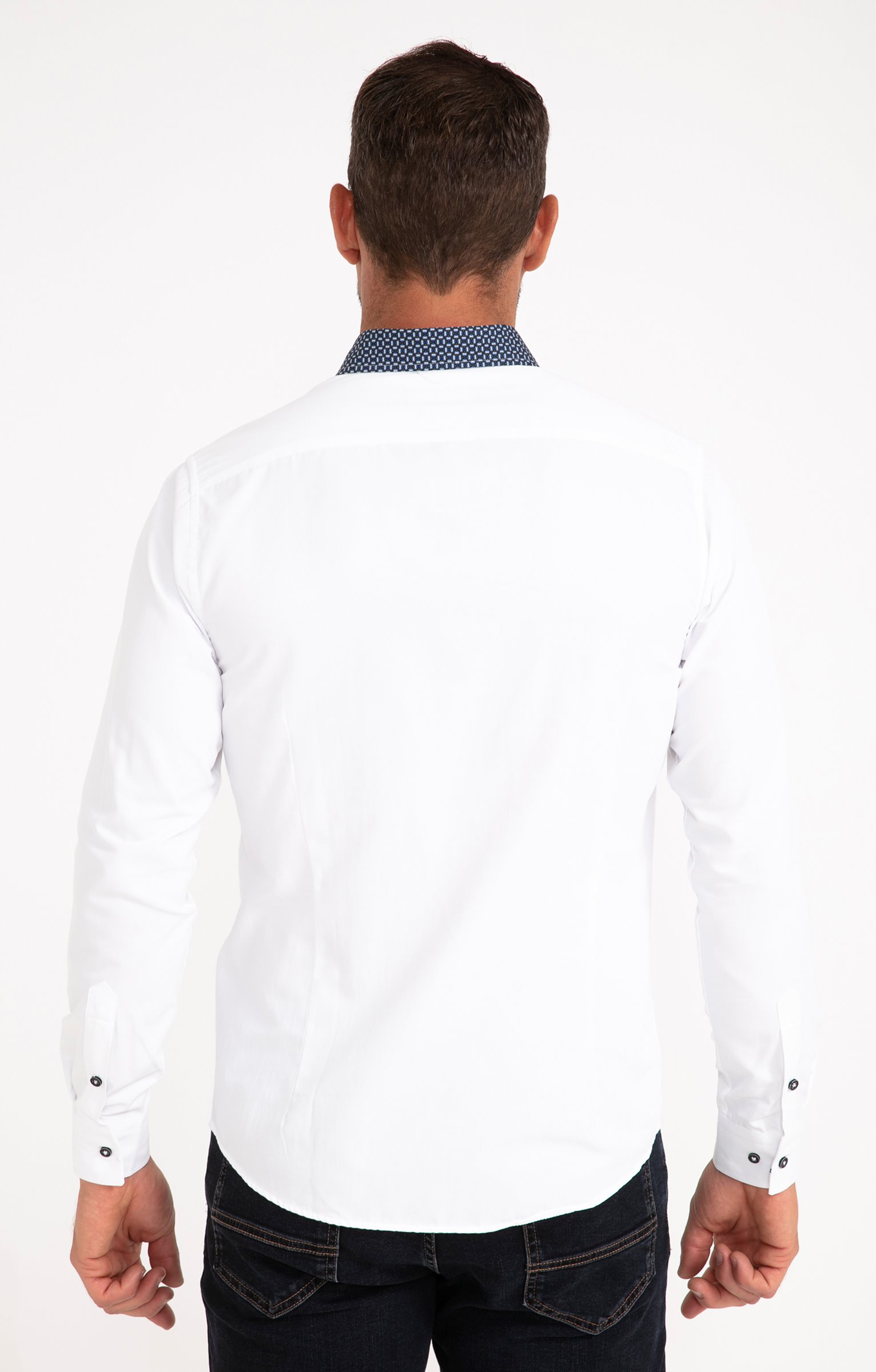 Chemise manches longues détails imprimés - BLANC