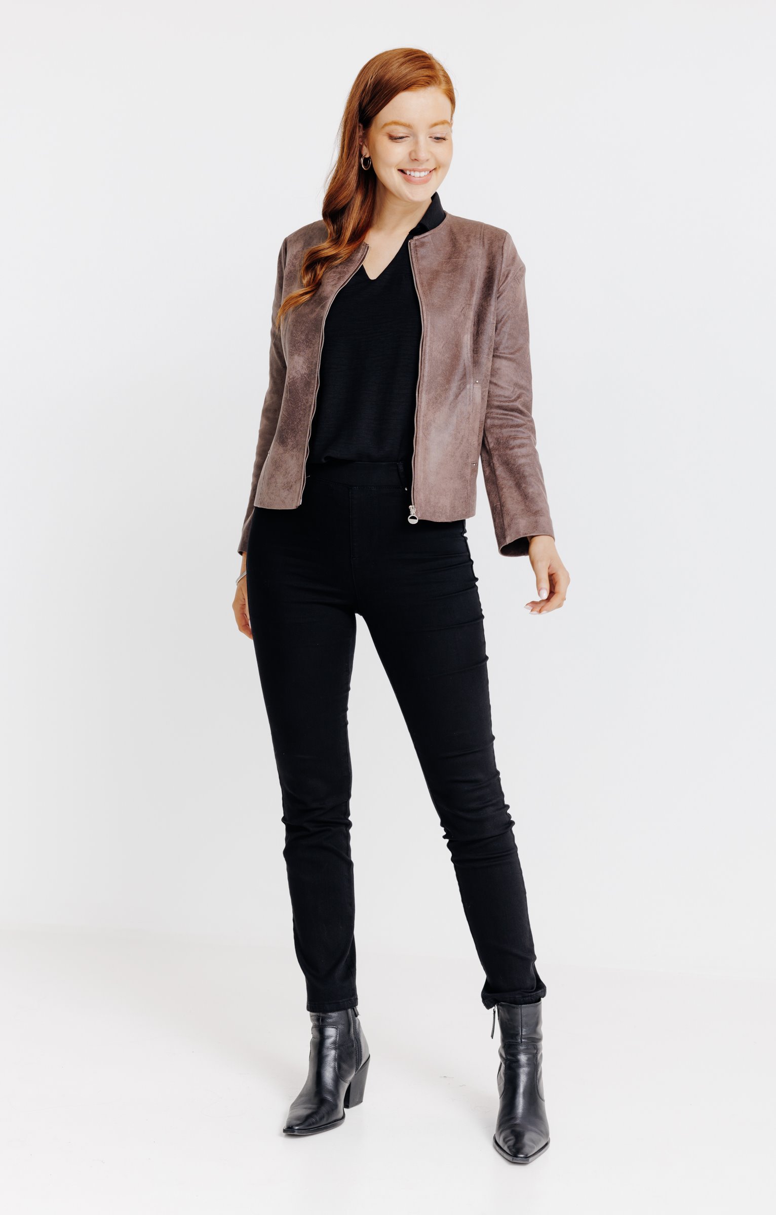 VESTE DOUBLEE EN BIKER  - TAUPE