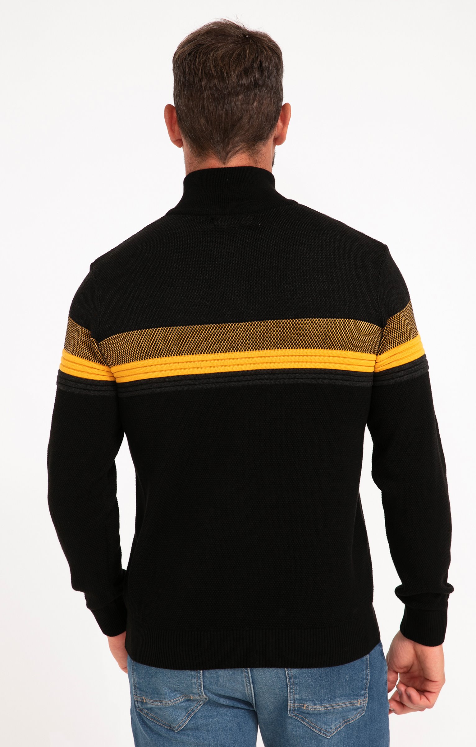 Pull col montant rayé - NOIR