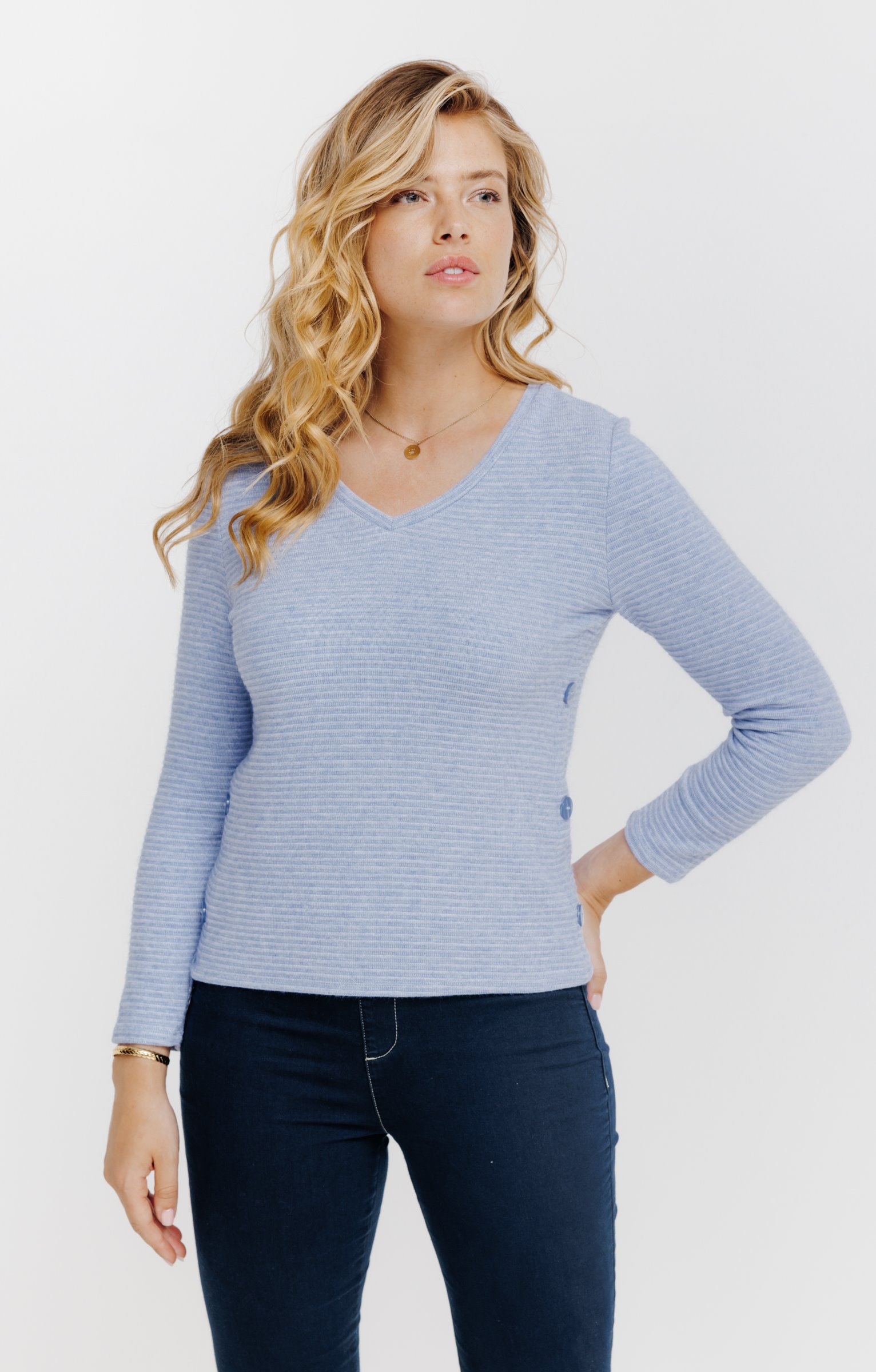 Pull maille ottoman - BLEU CIEL