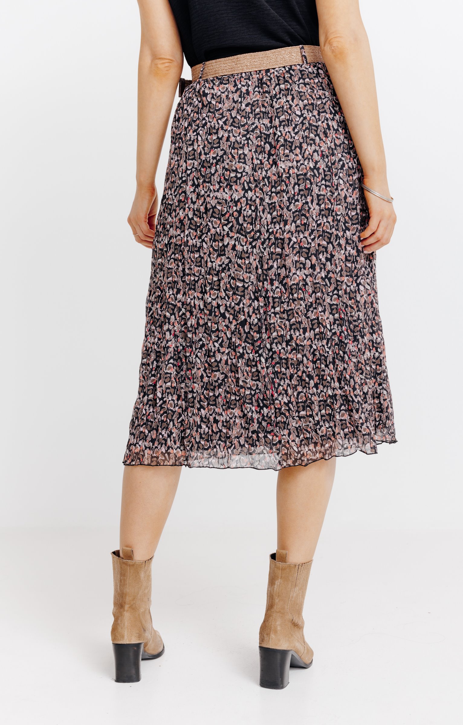 JUPE LONGUE DOUBLEE AVEC CEINTURE - NOIR