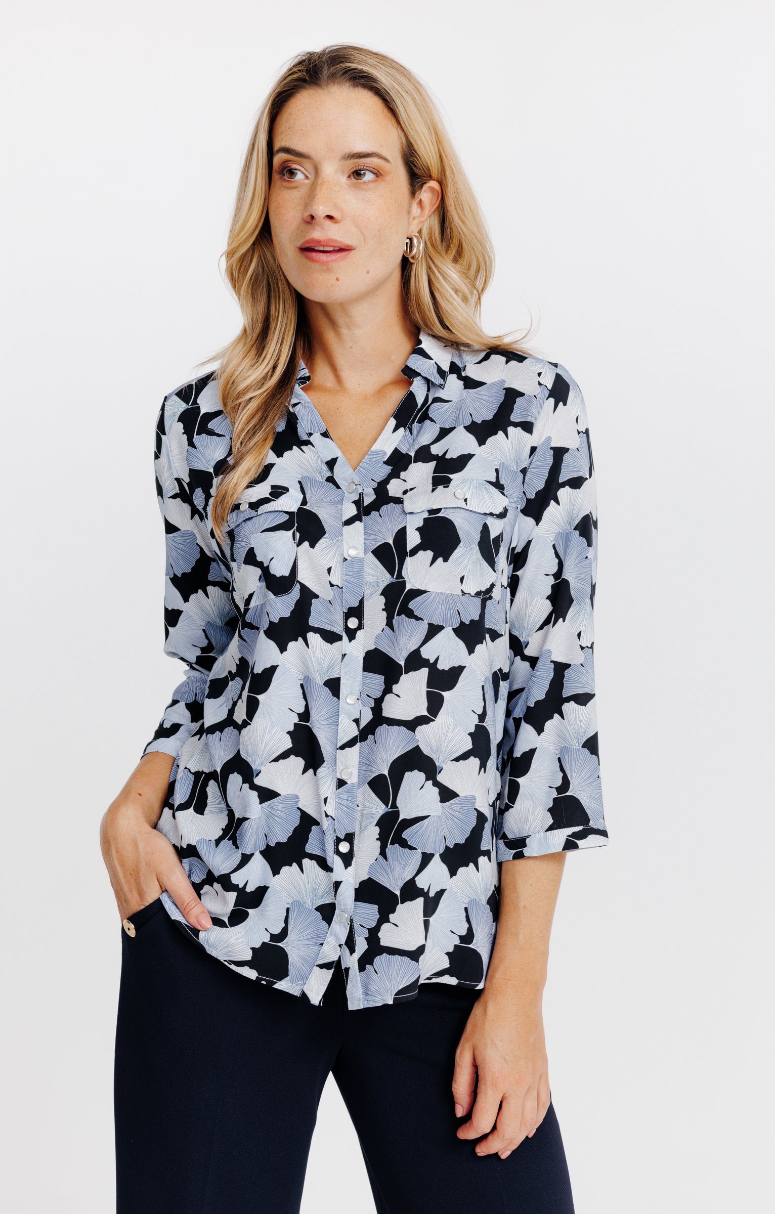 Chemise imprimée feuillage - NOIR