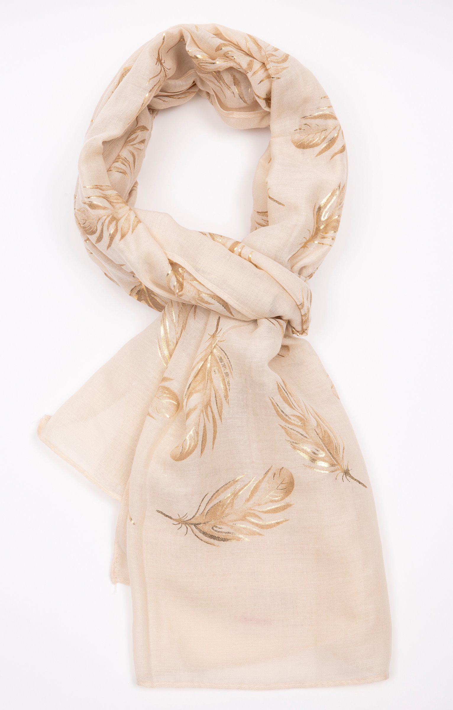 Foulard imprimé plume en foil - BEIGE
