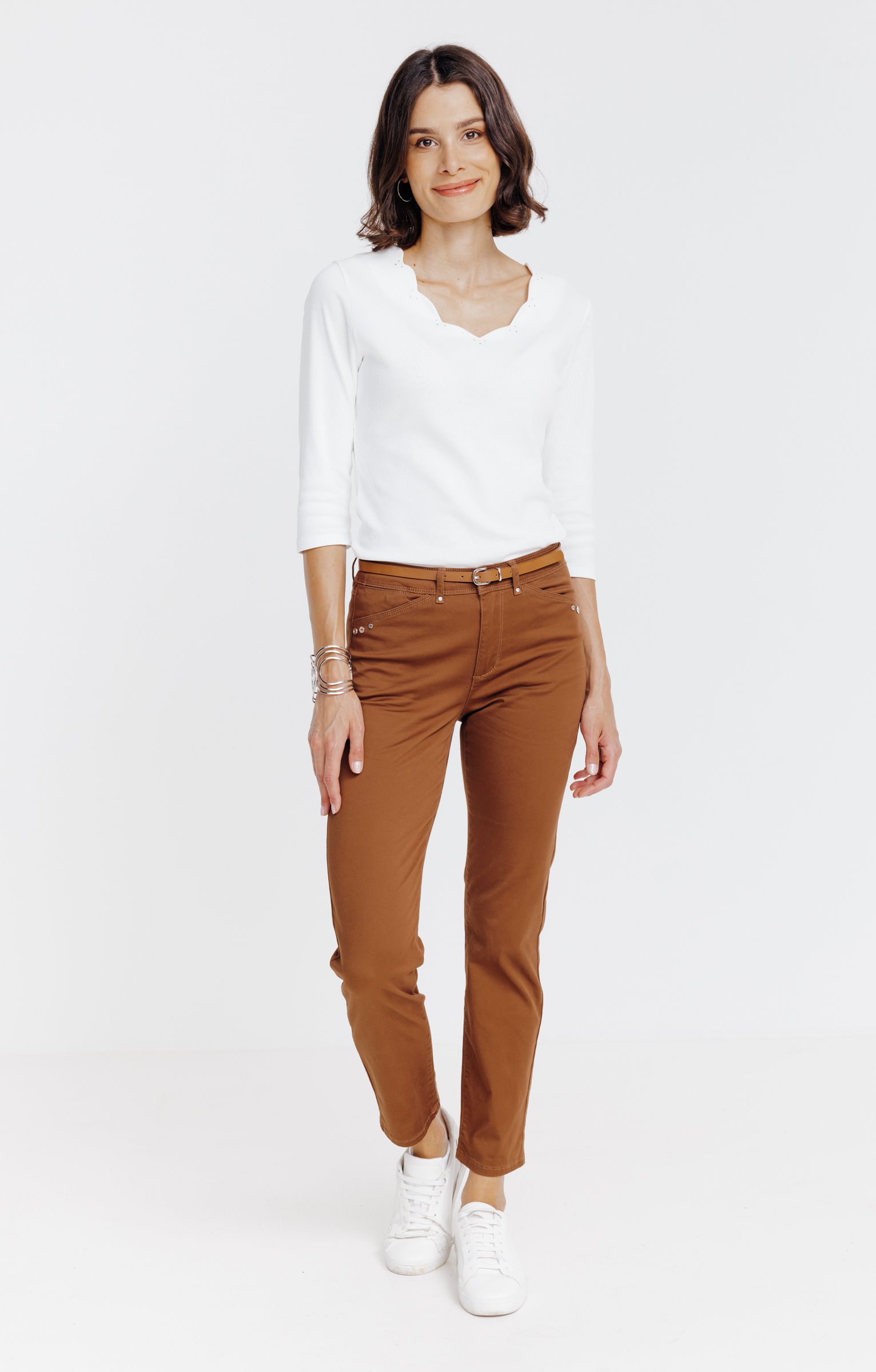 Pantalon 7/8 forme chino avec ceinture - MARRON CLAIR