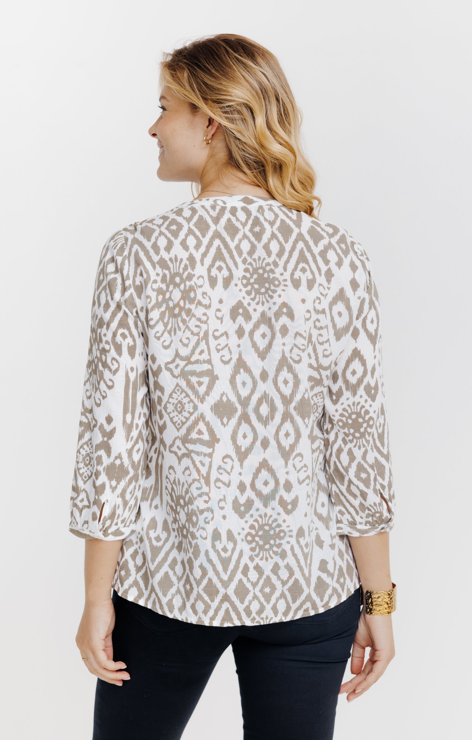Blouse imprimée avec détails galon - KAKI CLAIR