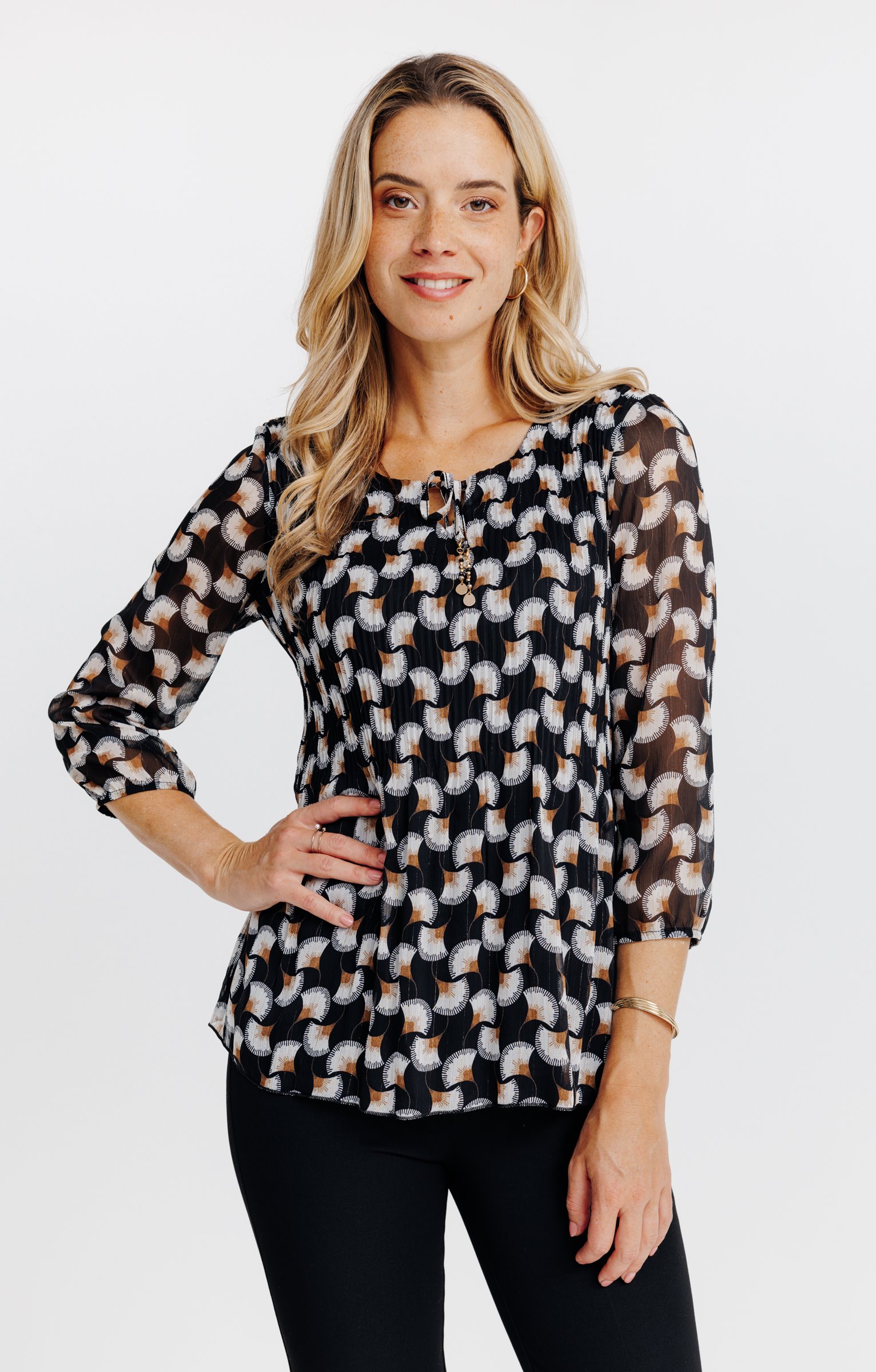 Tunique plissée imprimée - NOIR