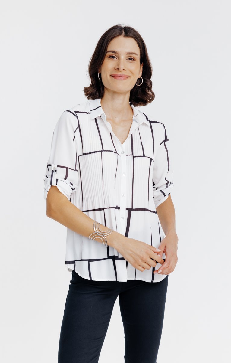 Chemise plissée imprimée - ÉCRU