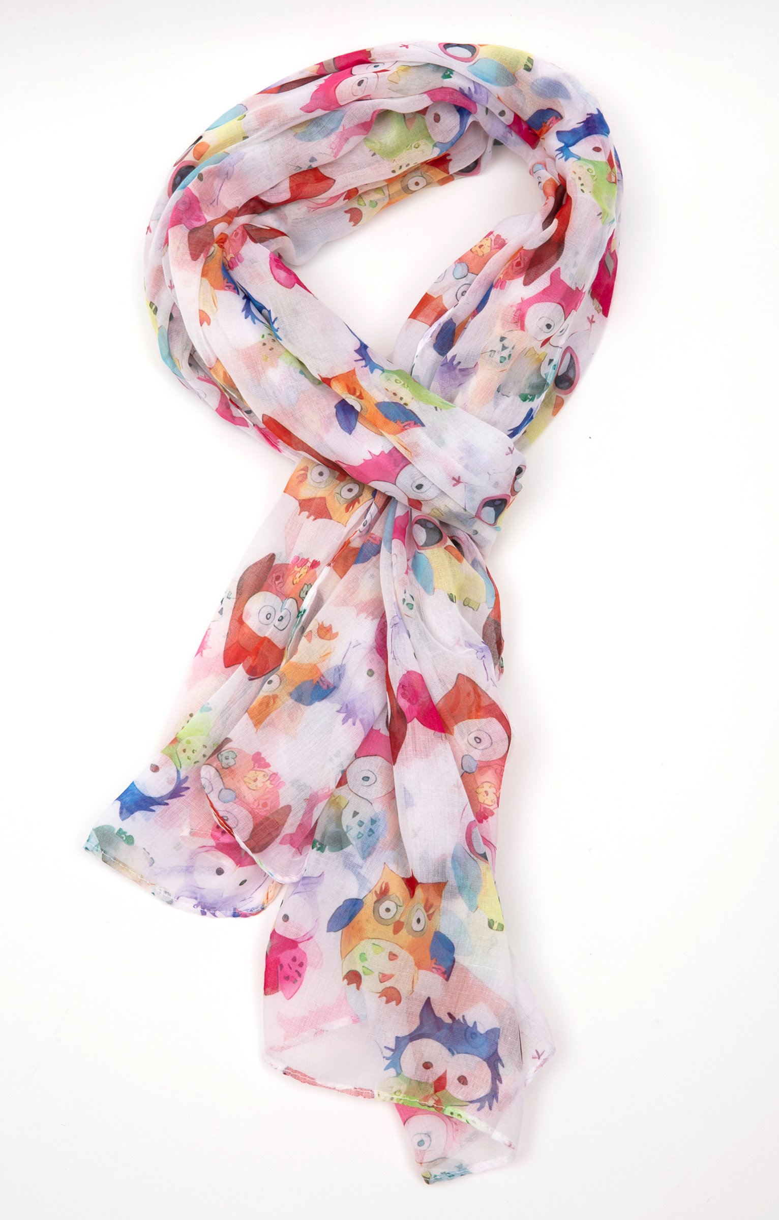 Grand foulard léger motif hibou - MULTICOLORE