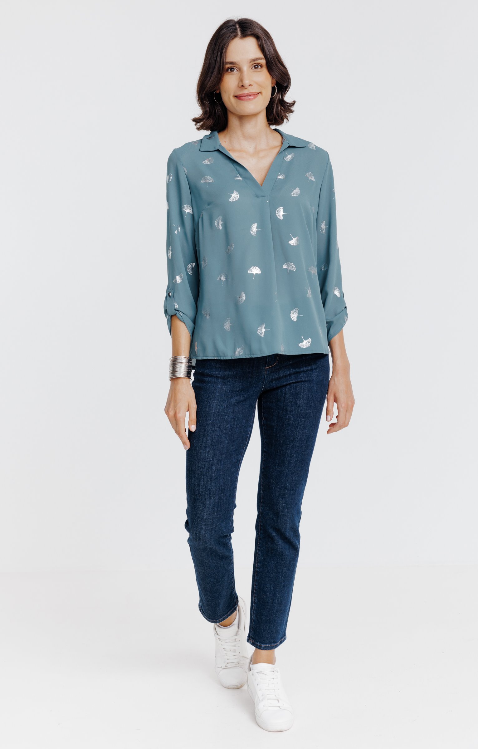 Tunique imprimée col chemise - TILLEUL