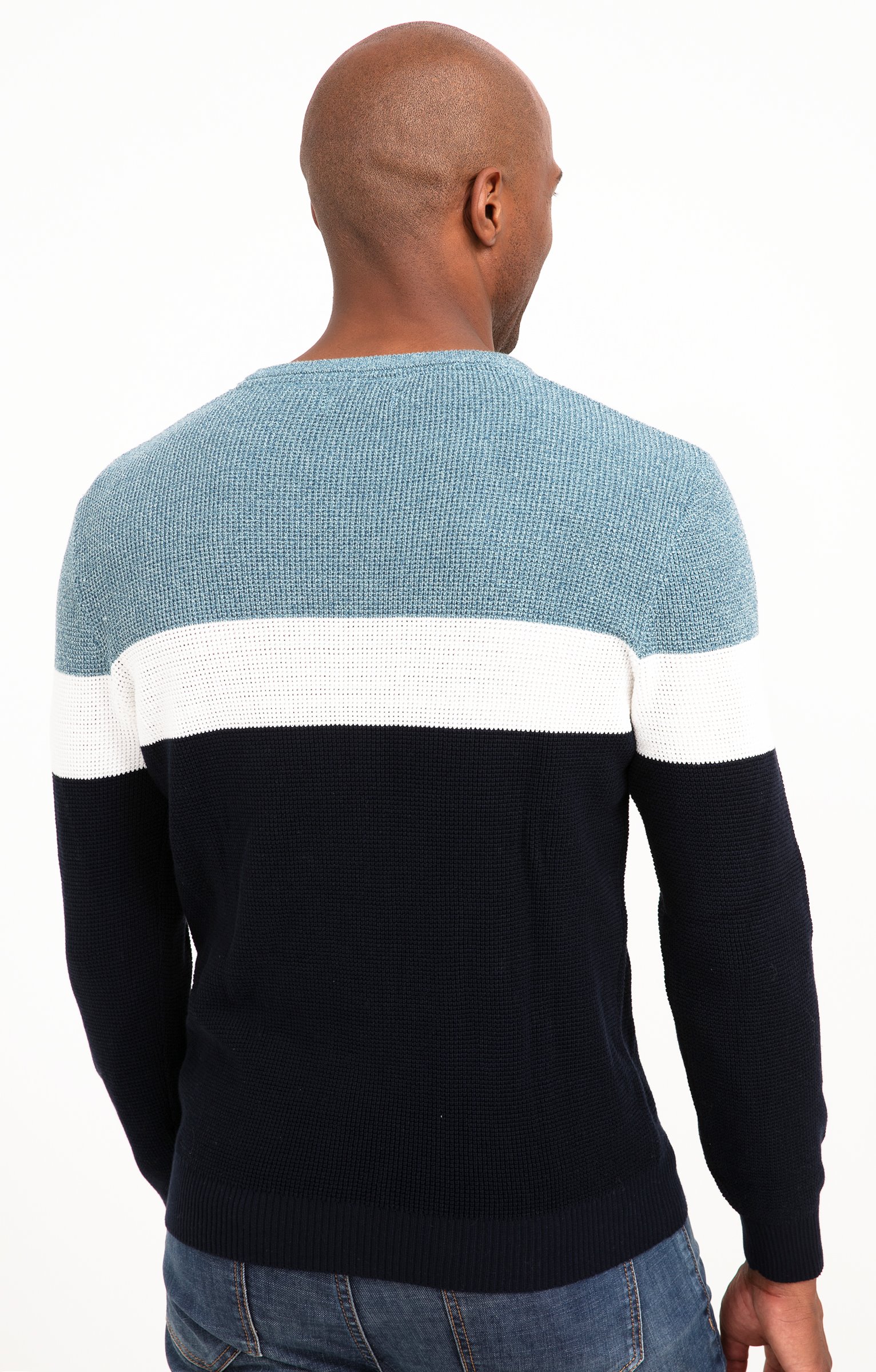 Pull col rond rayé - BLEU