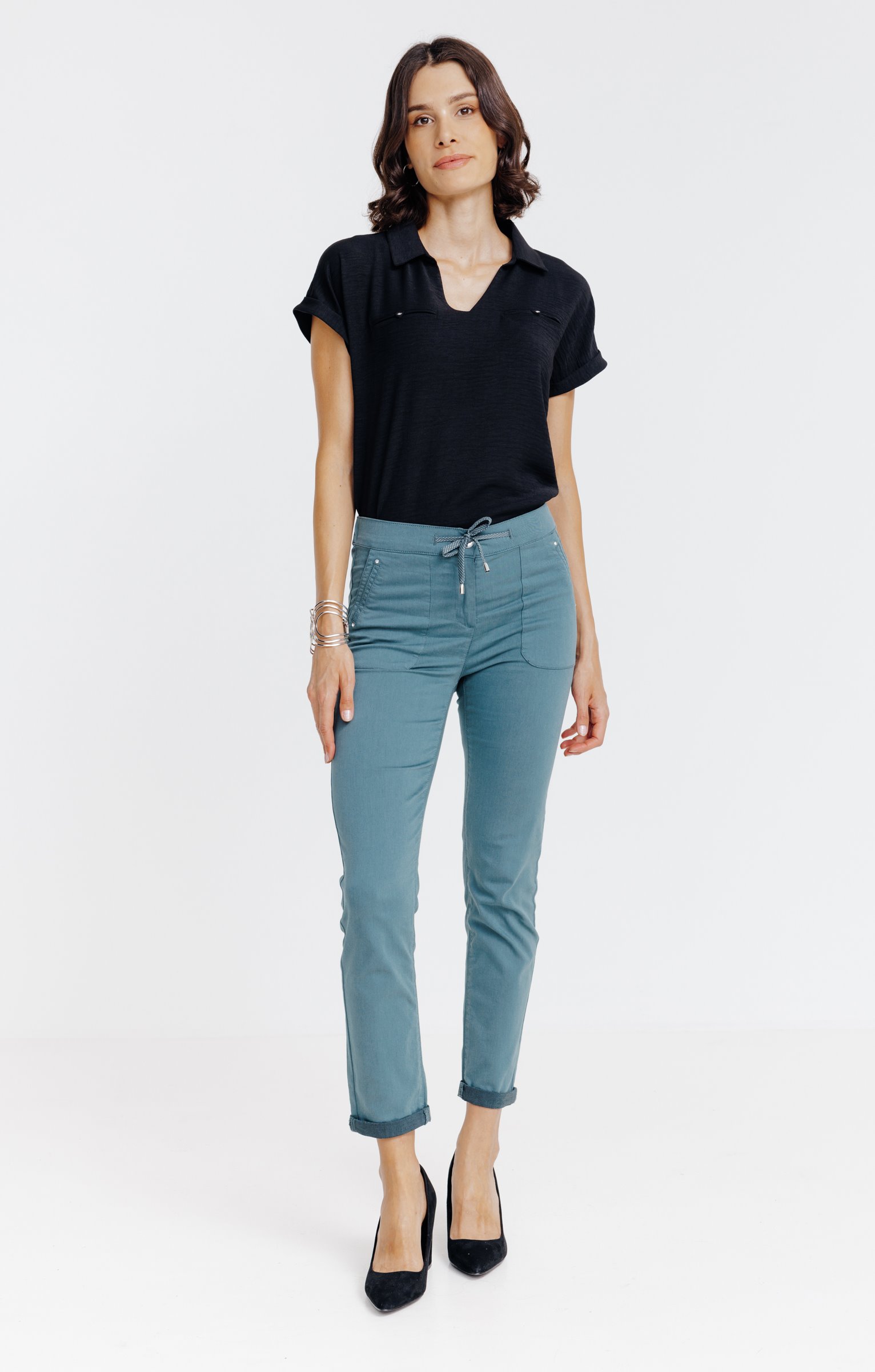 Jogging coton stretch élastiqué dos - TILLEUL