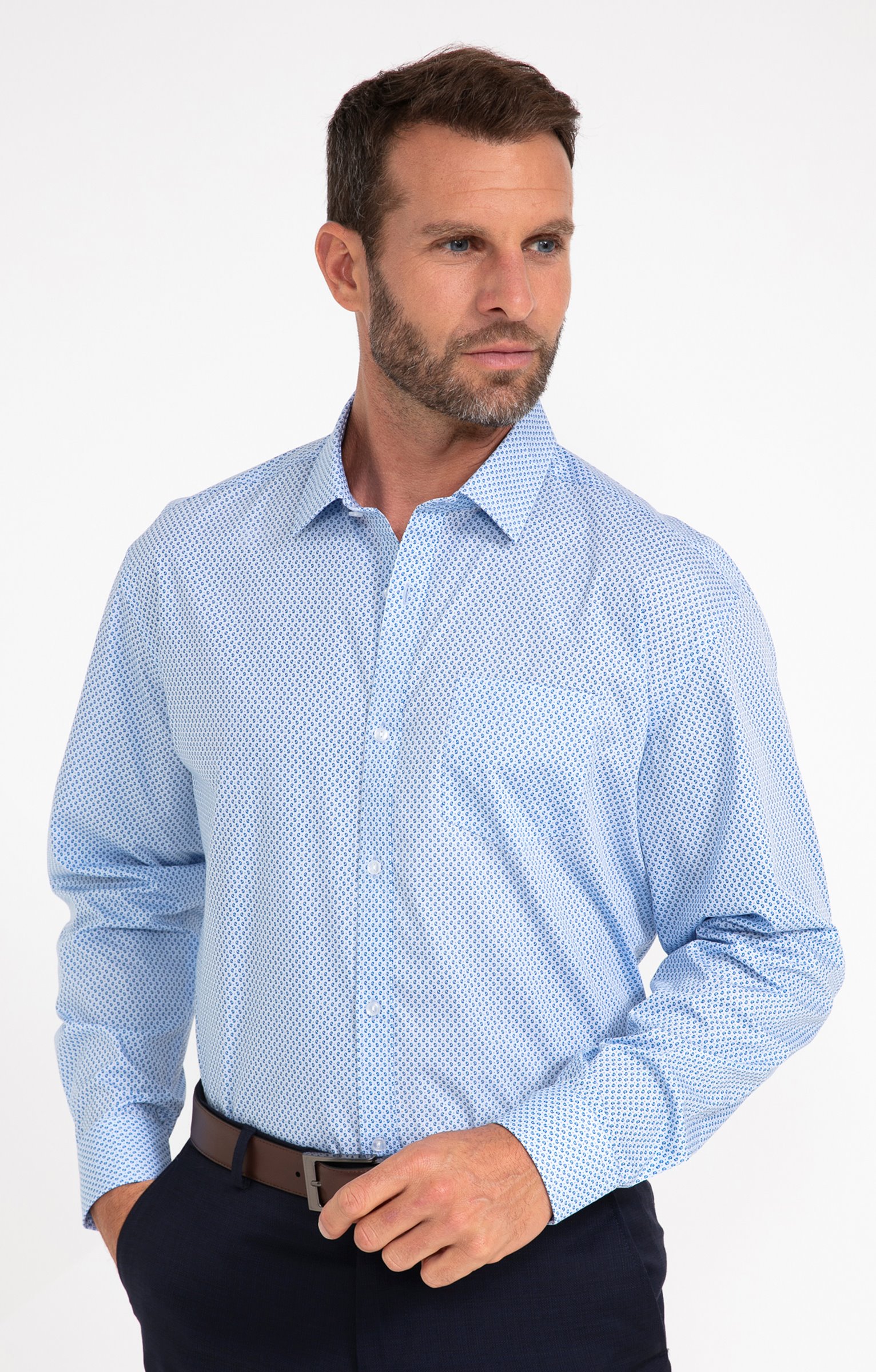 Chemise manches longues CASHPRINT - BLEU CIEL