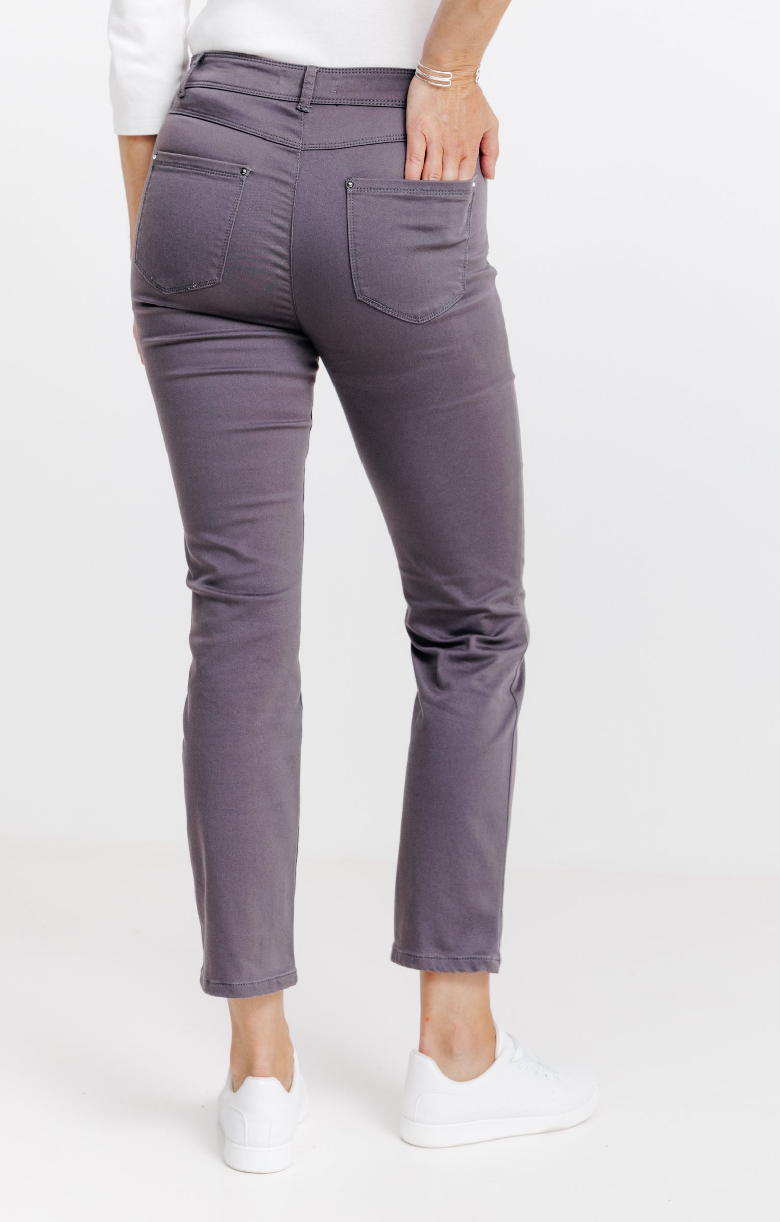 Pantalon 7/8 coton détail clous poches - GRIS MOYEN