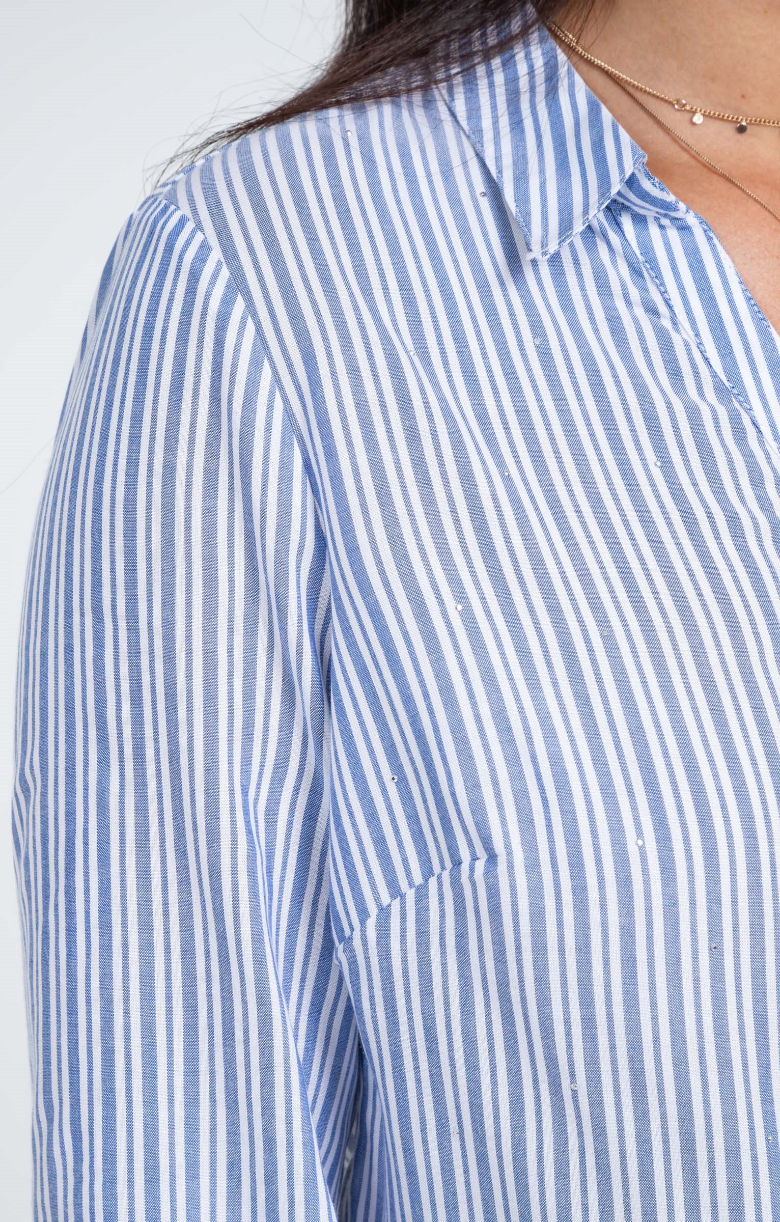 chemise rayée avec details de strass - ÉCRU