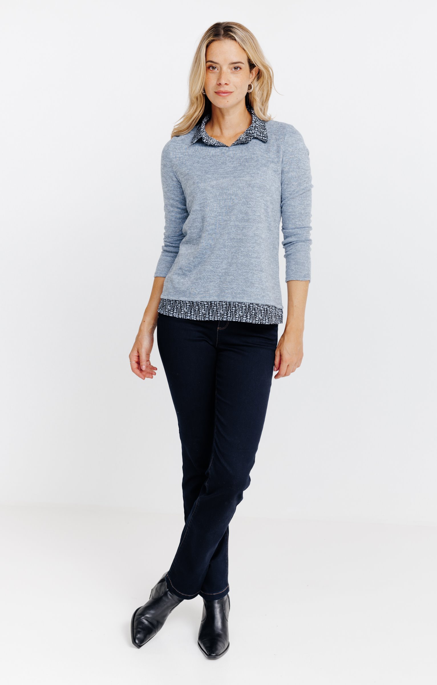 T-SHIRT 2EN1 MANCHES LONGUES - BLEU CIEL