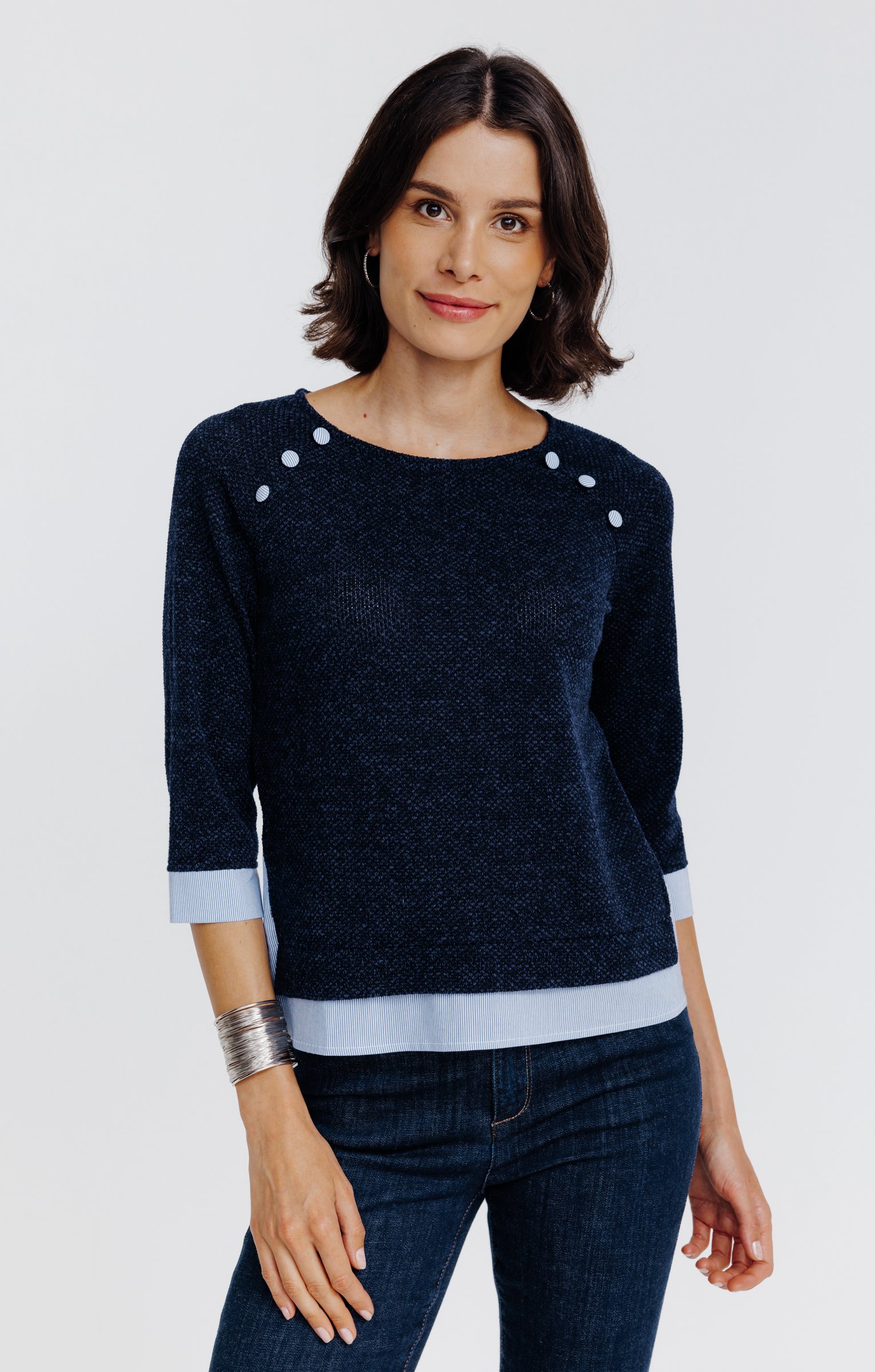 Pull 2-en-1 détails chaine et trame - MARINE
