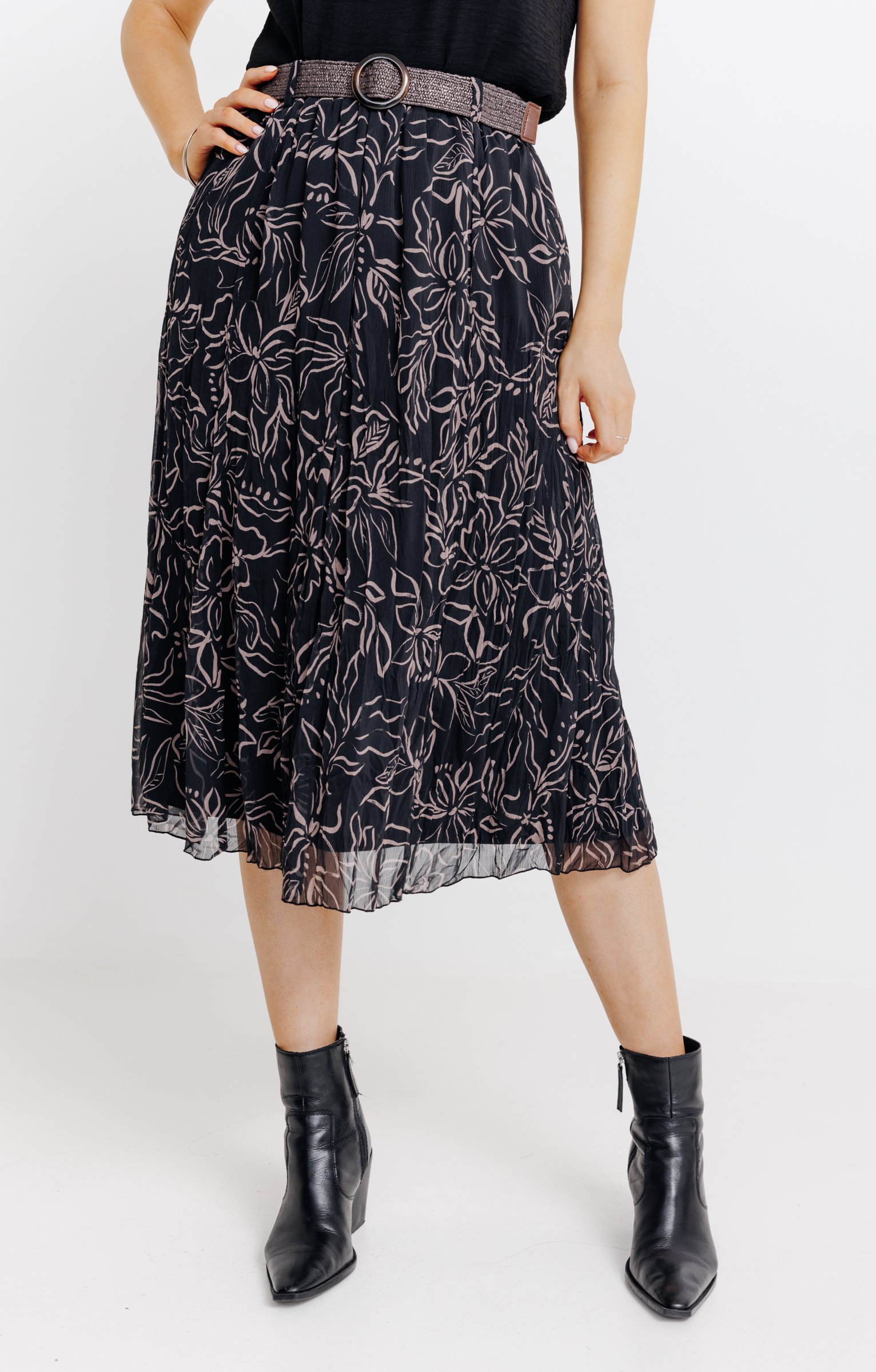 JUPE LONGUE DOUBLE AVEC CEINTURE - NOIR