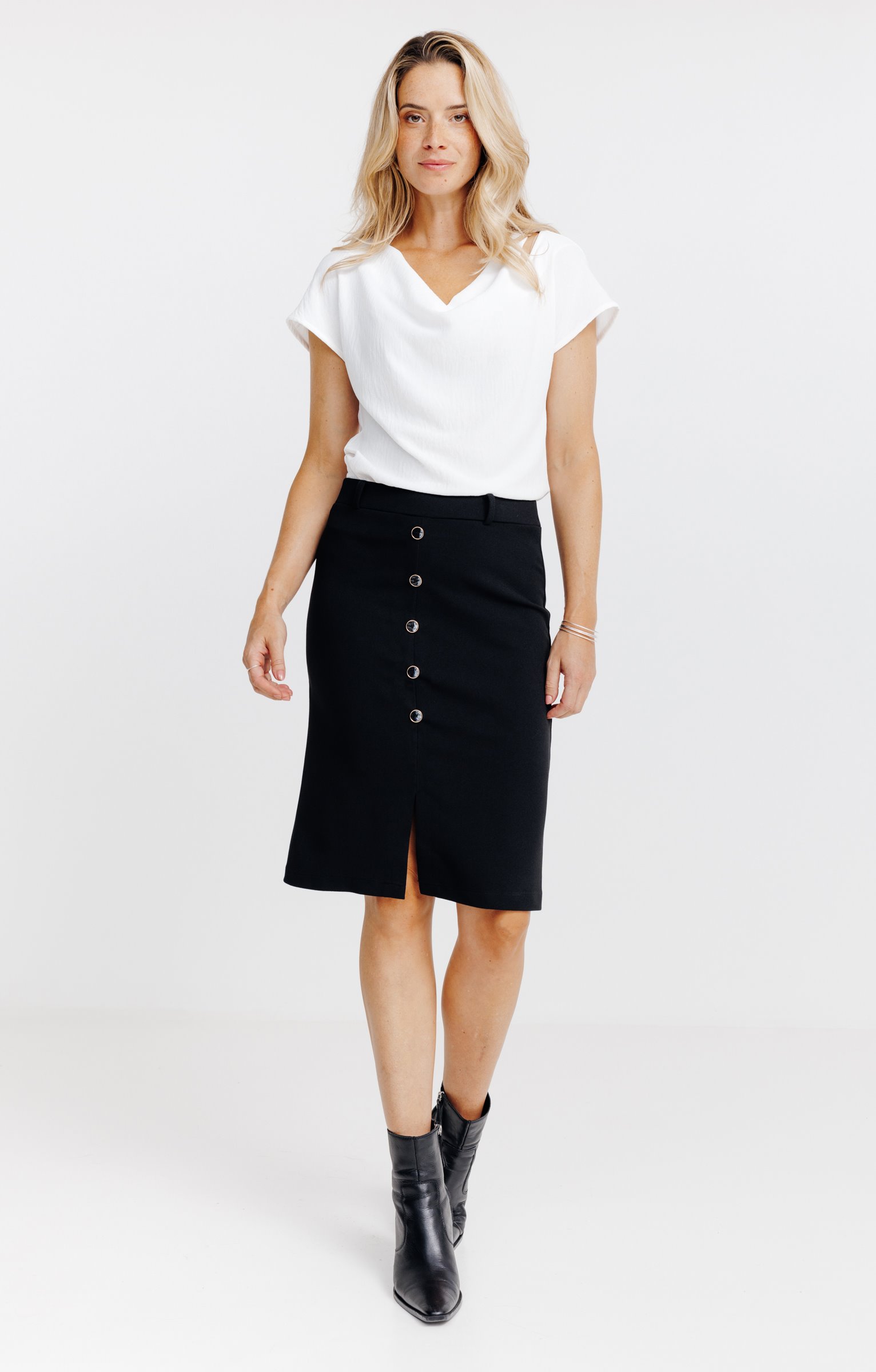 jupe longue avec fente milieu devant  - NOIR