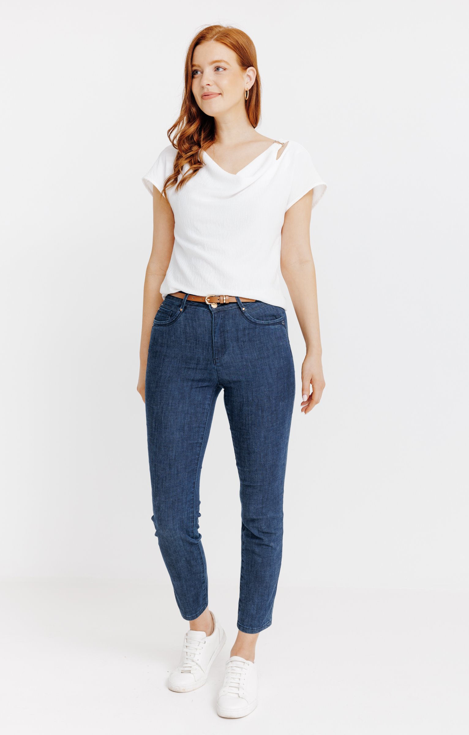 Pantalon 7/8 denim brut détail clou - BLEU