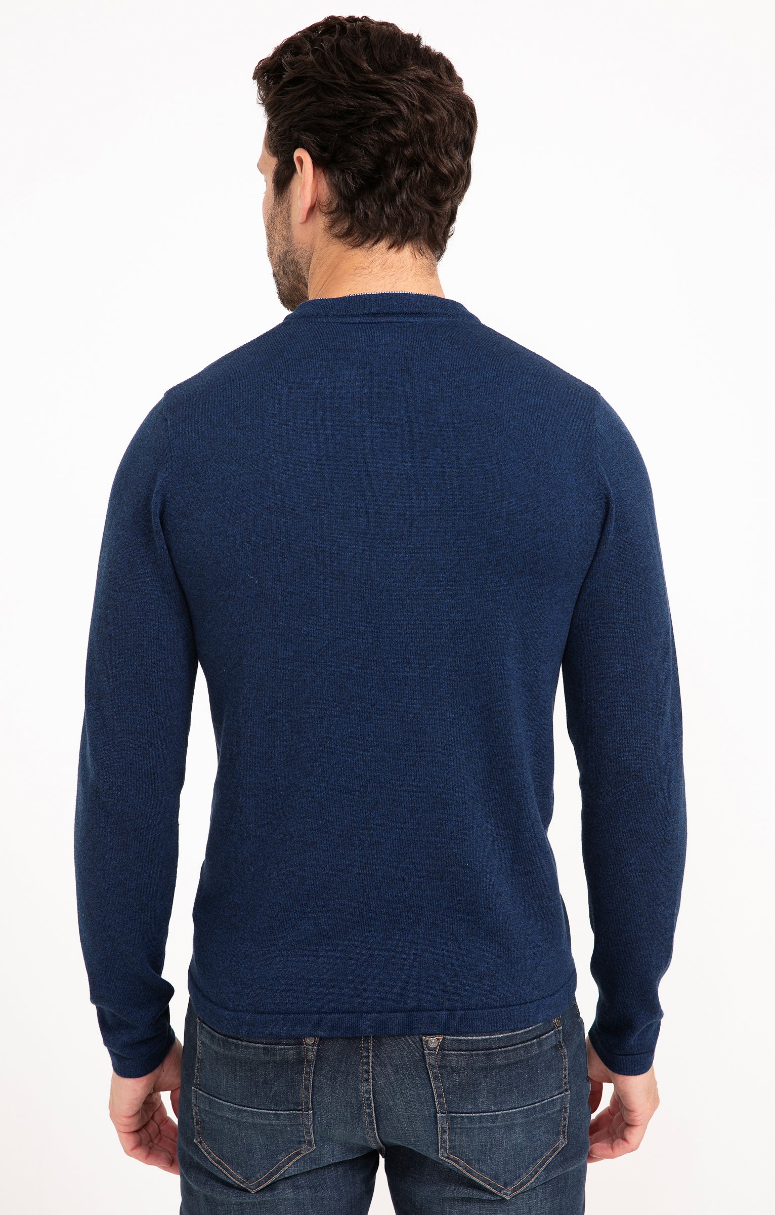 Pull uni col tunisien - BLEU DUR