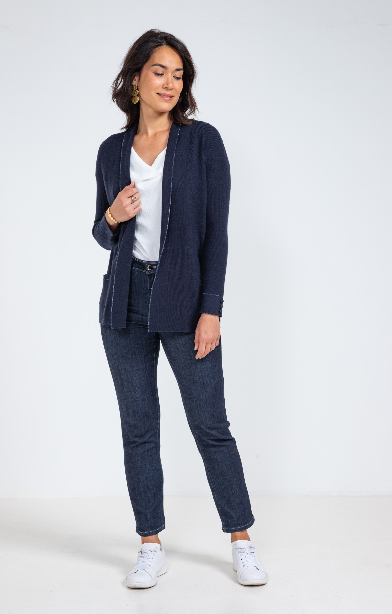 Cardigan côte anglaise - MARINE