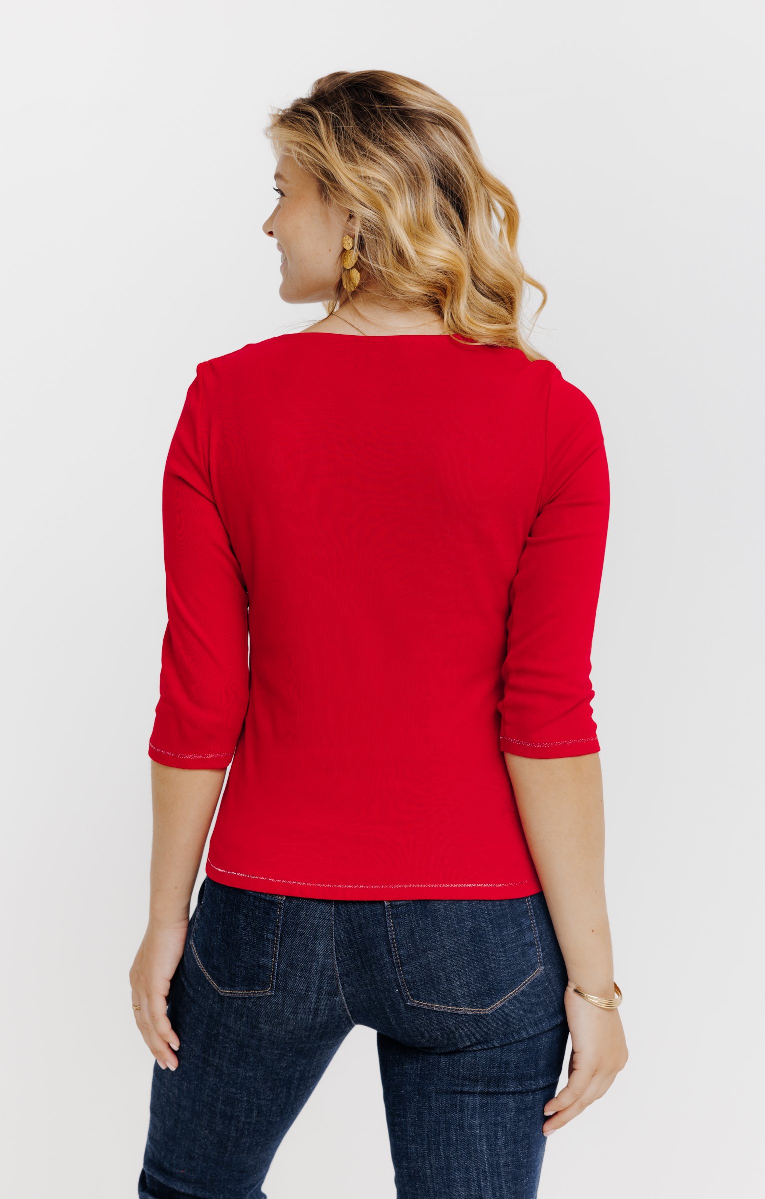 Tee-shirt uni col rond - ROUGE
