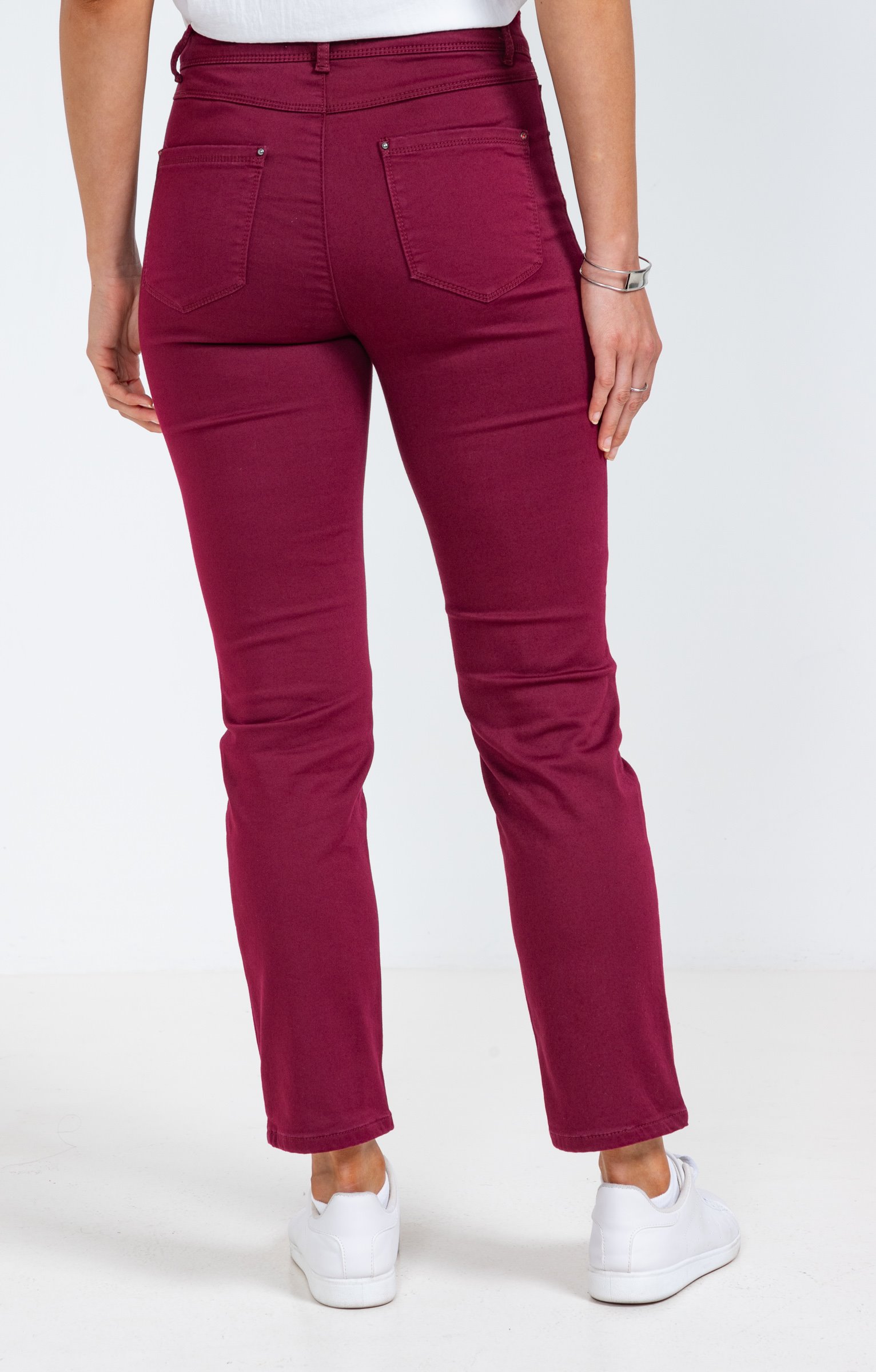 Pantalon 7/8 coton détail clous poches - LIE DE VIN