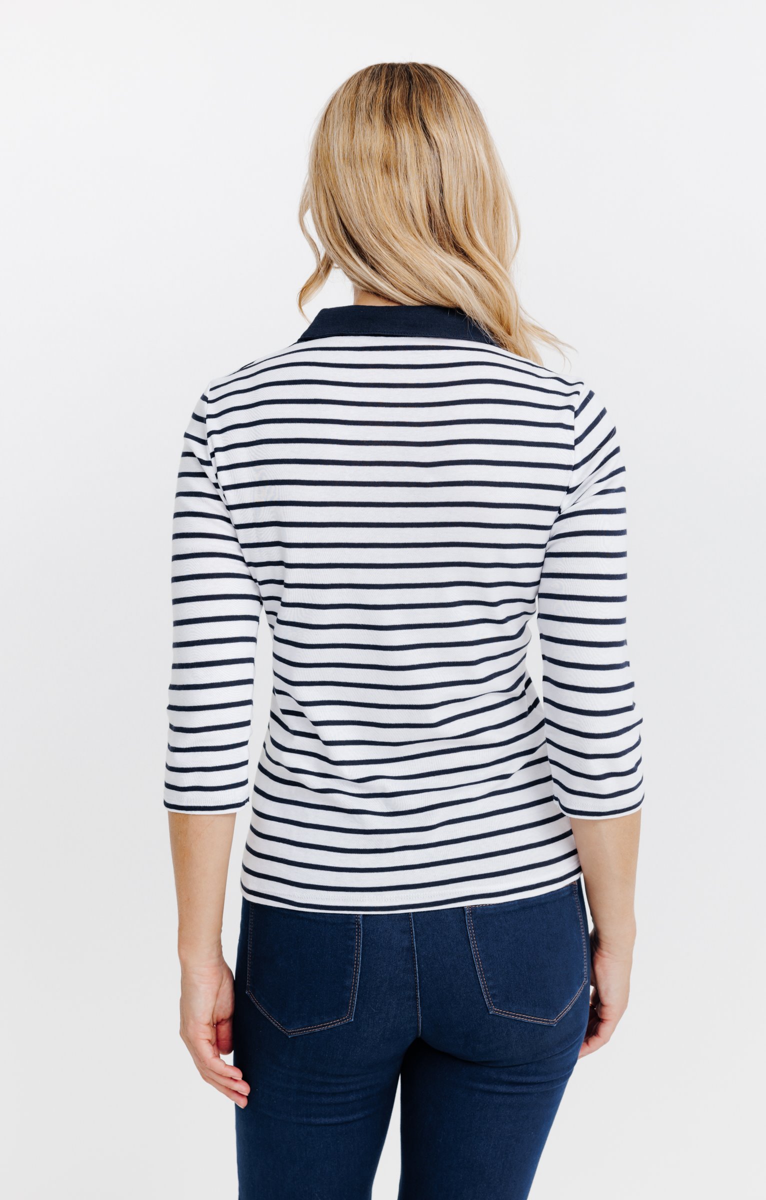 Tee-shirt rayures col chemise - MARINE