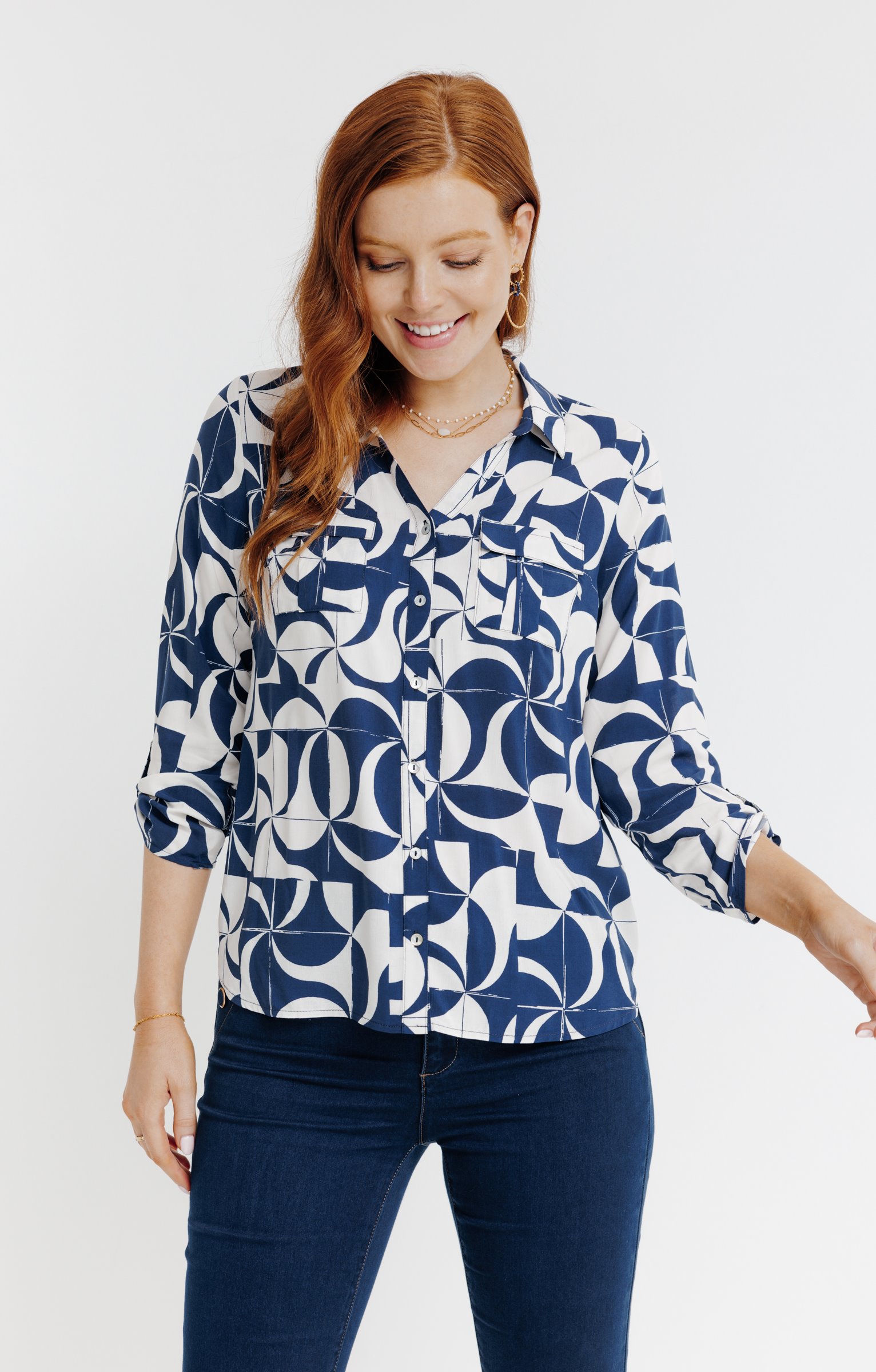 Chemise imprimée graphique  - BLEU