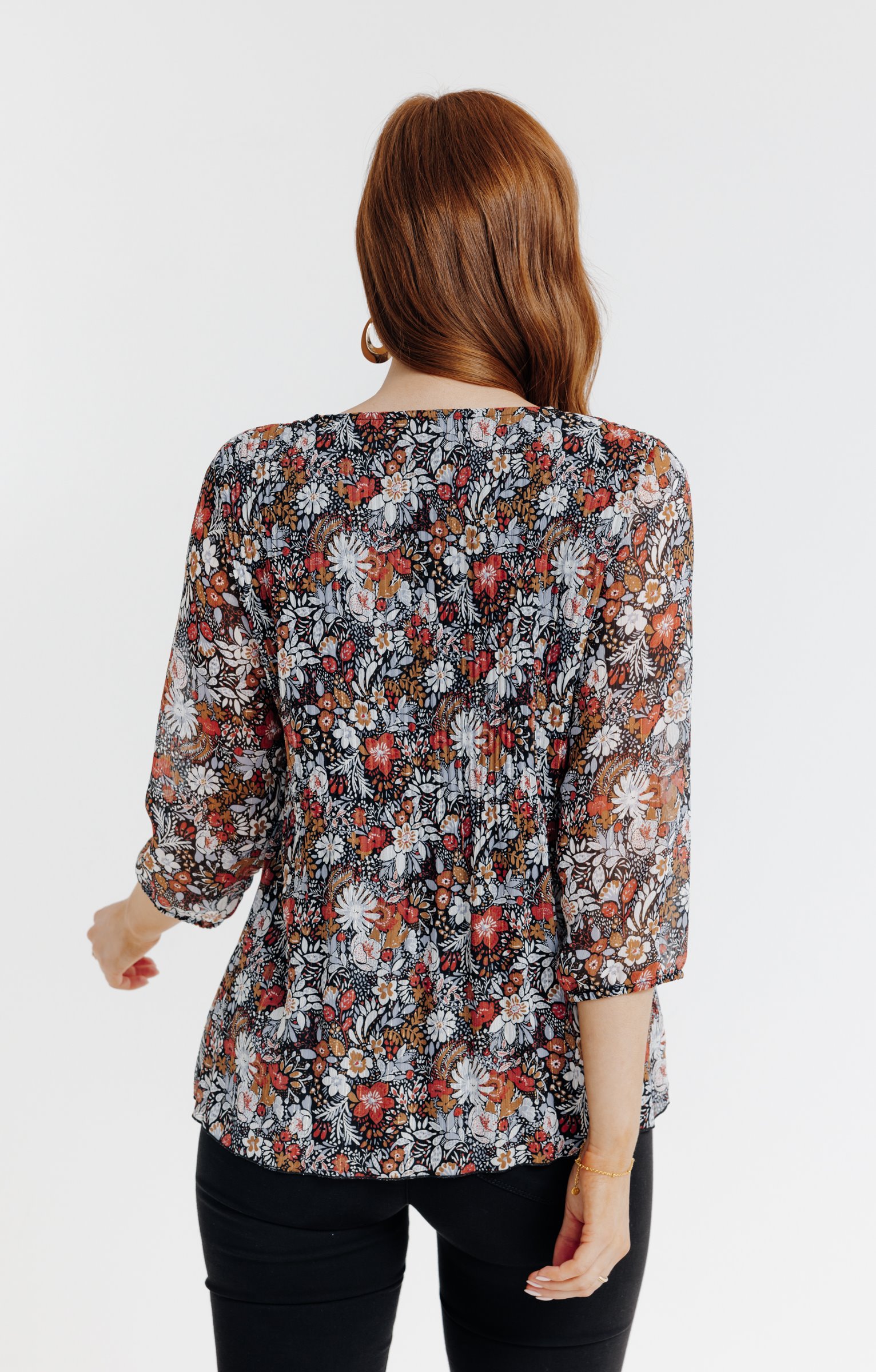Tunique plissée imprimée fleurie - NOIR