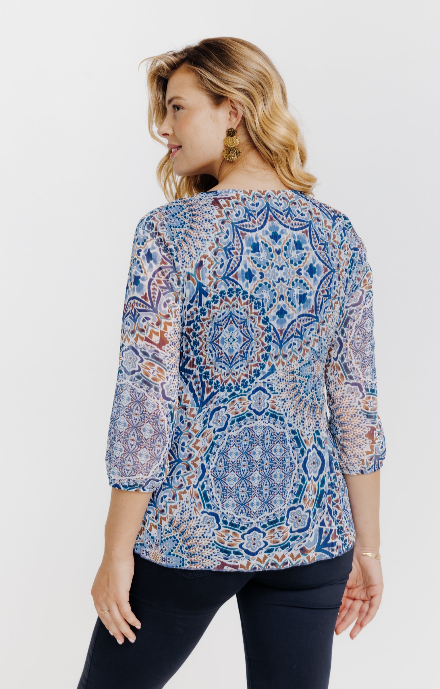 Tunique plissée  imprimée rosace  - ÉCRU